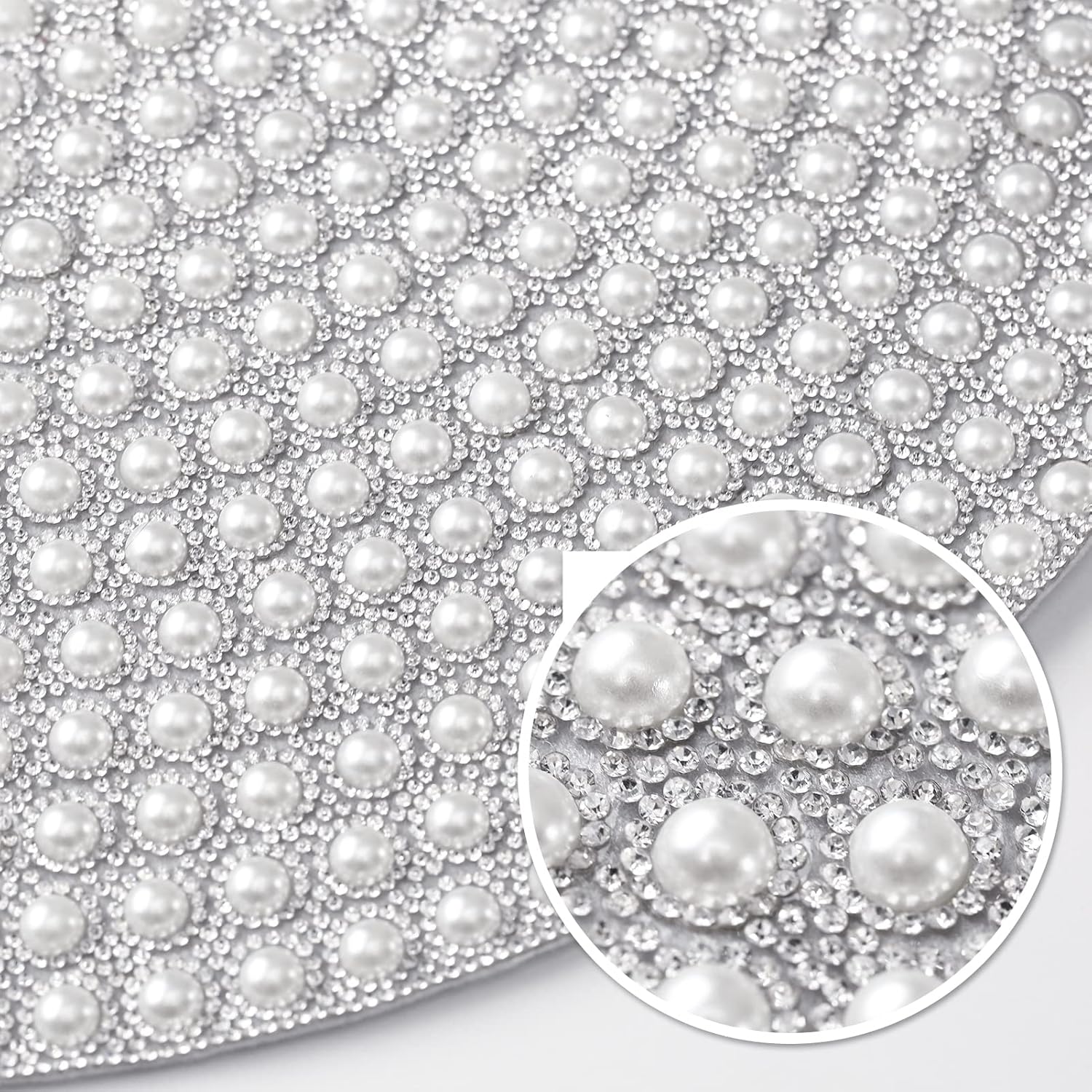 Pearl Round Placemat, 15-inch Anti-Slip Tablescapes Decorations Sparkling Bling Rhinestones Silver Placemat for Nightstand Tablecloths Centerpiece Standing T-Lights Candles Vases Mat