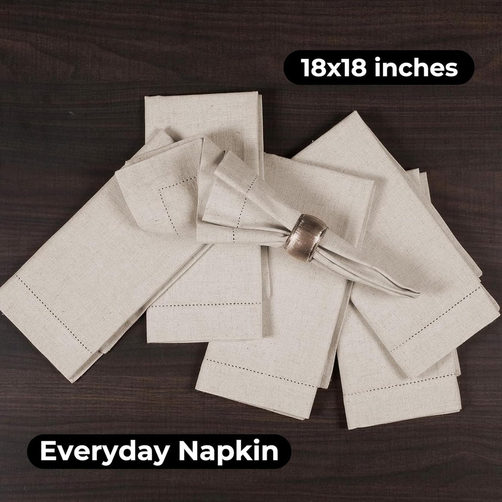Bedding Craft Linen Flax Cotton Cloth Napkins 18x18 Set of 24 – Natural Hemstitched Corners – Machine Washable Fabric Napkins for Dinner, Weddings, Baby Showers & Everyday Table Settings
