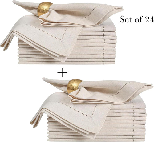 Bedding Craft Linen Flax Cotton Cloth Napkins 18x18 Set of 24 – Natural Hemstitched Corners – Machine Washable Fabric Napkins for Dinner, Weddings, Baby Showers & Everyday Table Settings