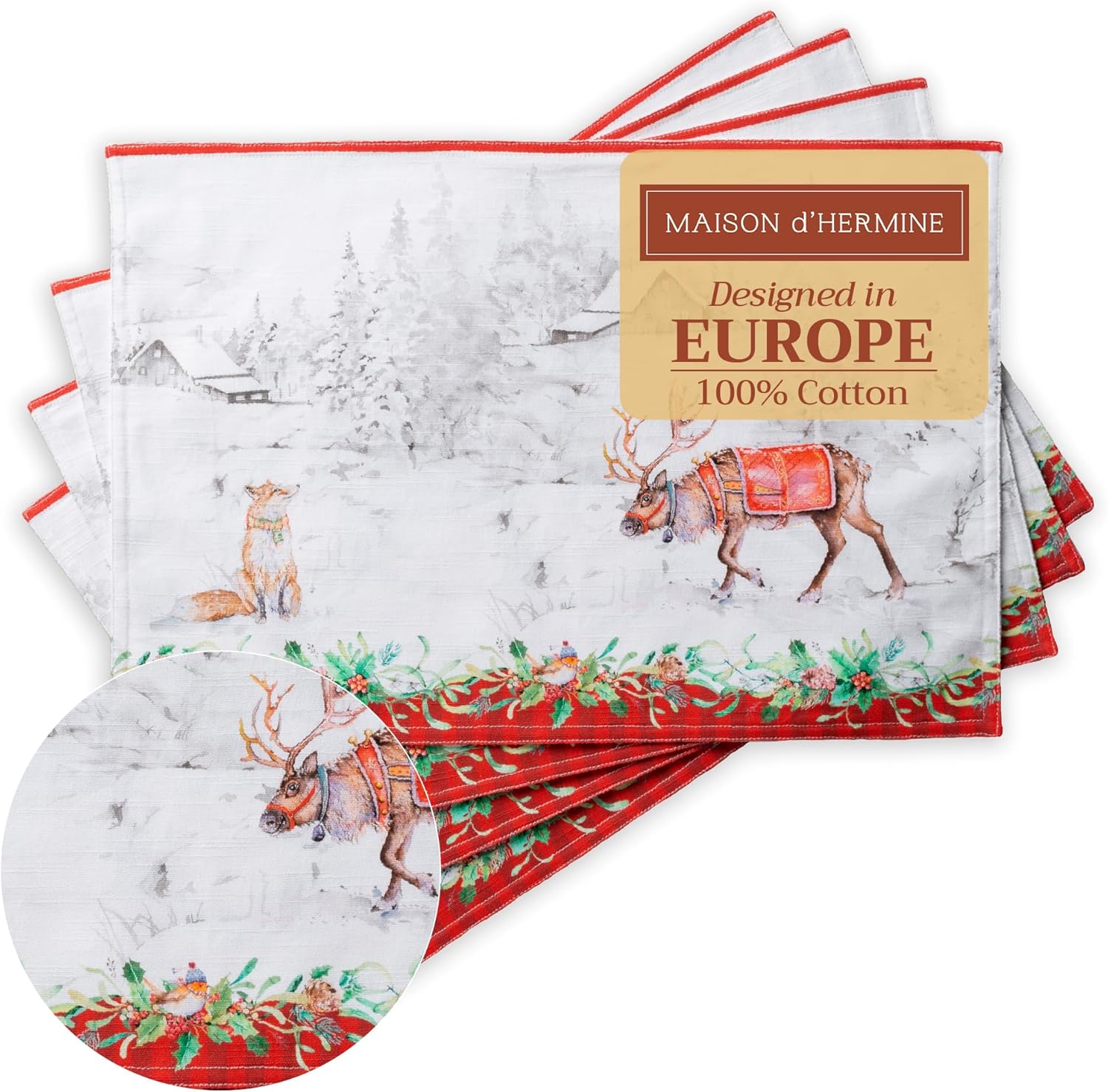 Maison d' Hermine Placemats Set of 4 100% Cotton Washable Cloth Place Mats Reusable Table Mats for Kitchen Dining Party Wedding Valentines Day Decorations Spring/Summer (Marquise, 13" x 19")