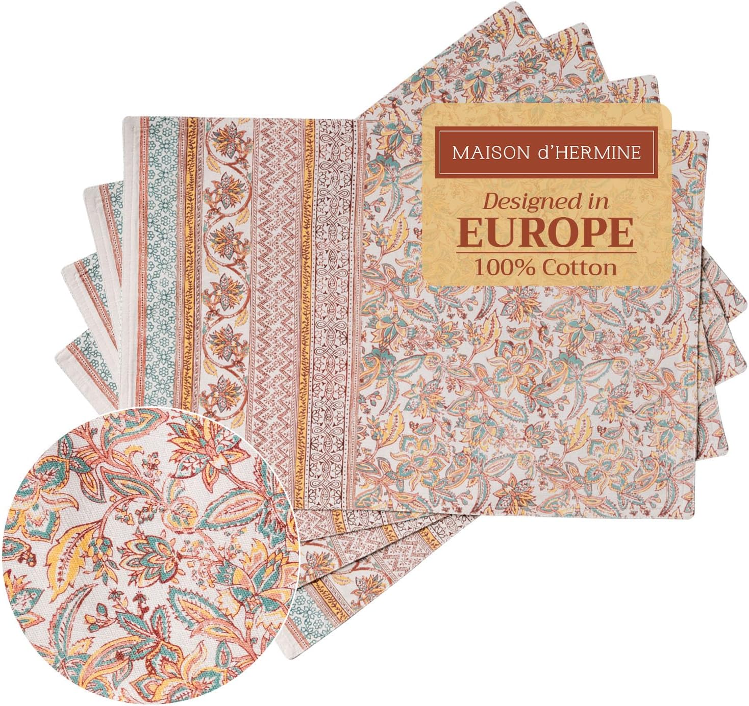 Maison d' Hermine Placemats Set of 4 100% Cotton Washable Cloth Place Mats Reusable Table Mats for Kitchen Dining Party Wedding Valentines Day Decorations Spring/Summer (Marquise, 13" x 19")