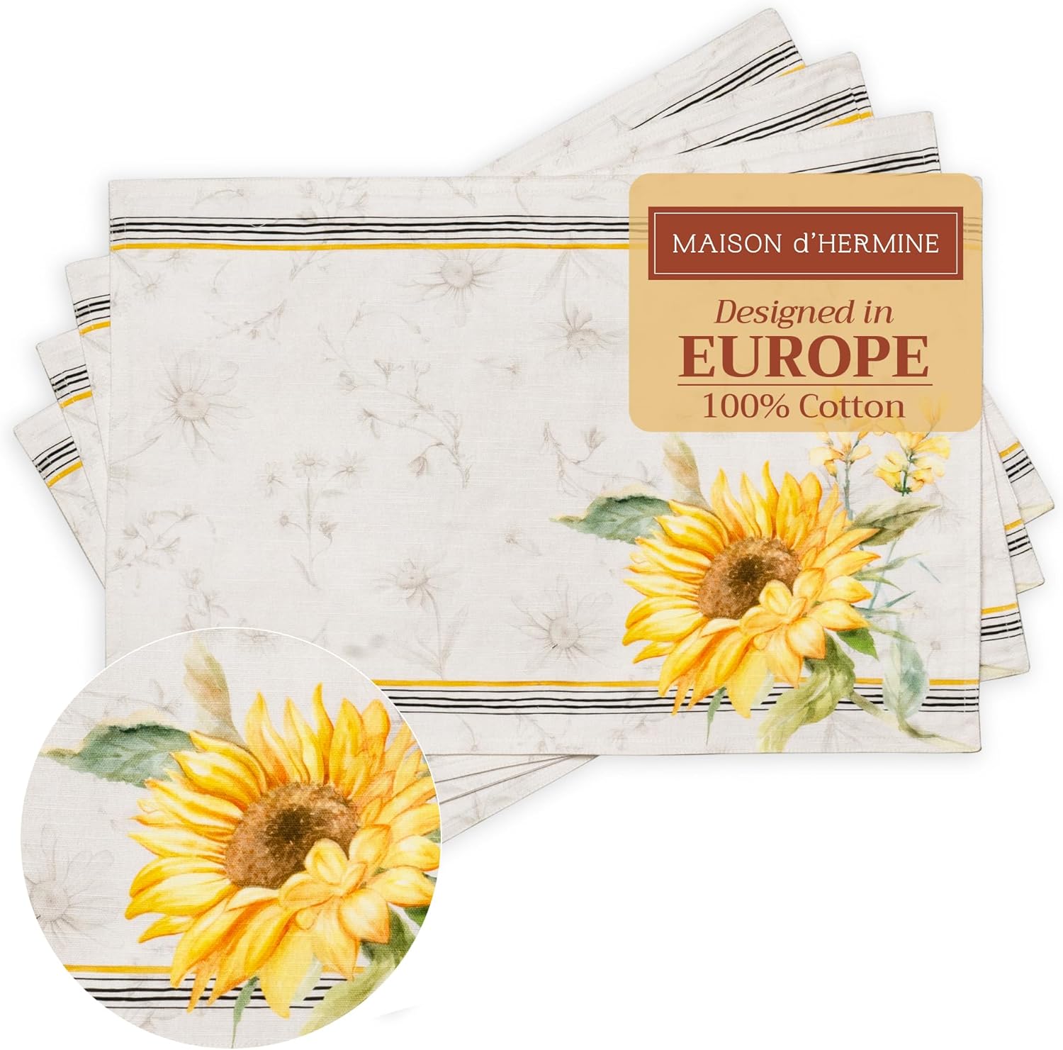 Maison d' Hermine Placemats Set of 4 100% Cotton Washable Cloth Place Mats Reusable Table Mats for Kitchen Dining Party Wedding Valentines Day Decorations Spring/Summer (Marquise, 13" x 19")