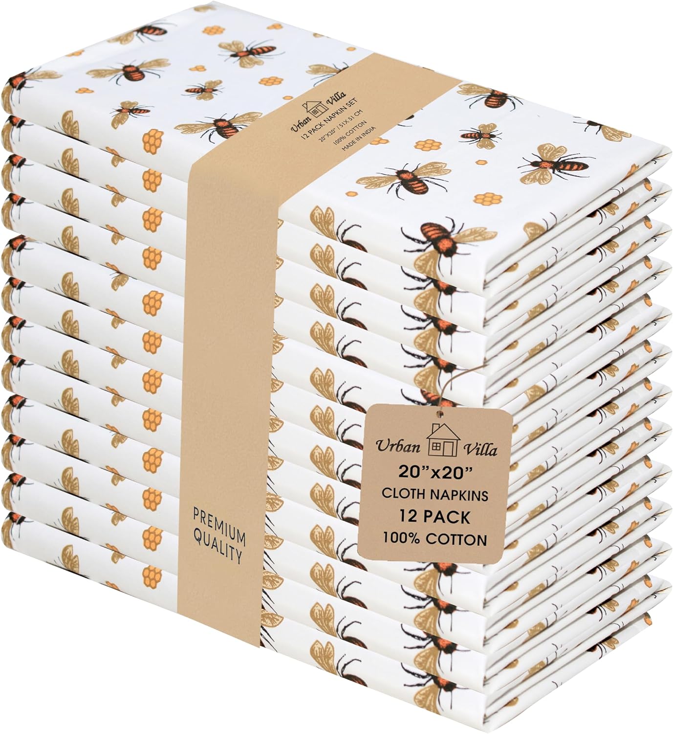 Urban Villa Cloth Napkins Set of 12 20x20 Inches 100% Cotton Napkins Cloth Washable Soft Durable Reusable Absorbent Table Dinner Napkins Cloth for Hotel Lunch Restaurant Weddings Parties-Multi Color