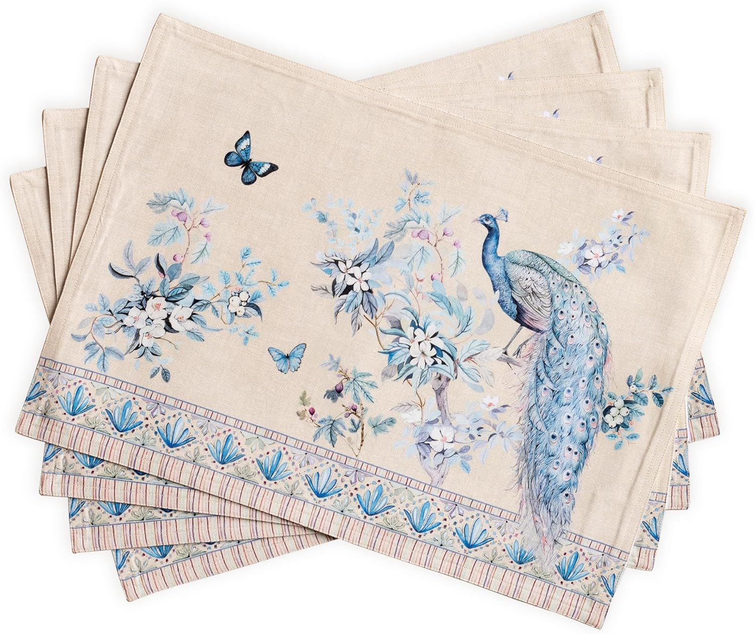 Maison d' Hermine Placemats Set of 4 100% Cotton Washable Cloth Place Mats Reusable Table Mats for Kitchen Dining Party Wedding Valentines Day Decorations Spring/Summer (Marquise, 13" x 19")