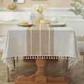 JIALE Tablecloths for Rectangle Tables, Cotton Linen Table Cloth Waterproof Tablecloth Wrinkle Free Farmhouse Dining Tables Cover, Soft Fabric Table Cloths with Tassels, Brown, 55" X 70", 4-6 Seats