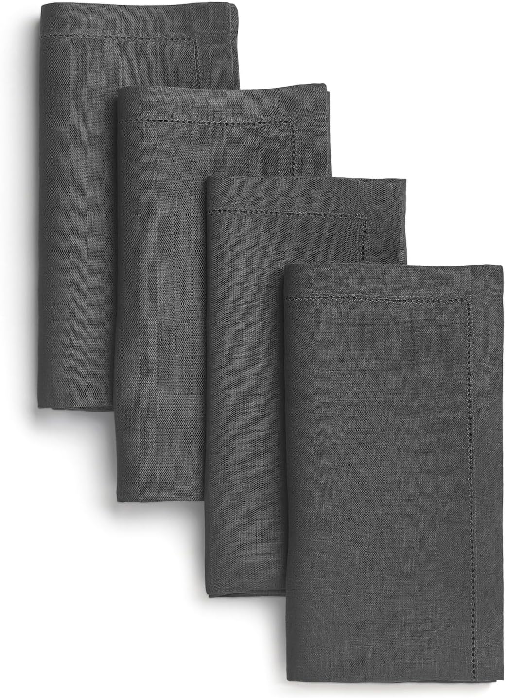 D'Moksha Homes Natural Linen Napkins Set of 4 - Classic Hemstitch 100% Pure Linen Hemstitch Dinner Napkins 20 x 20 Inch for Fall, Autumn and Halloween - Handcrafted and Machine Washable