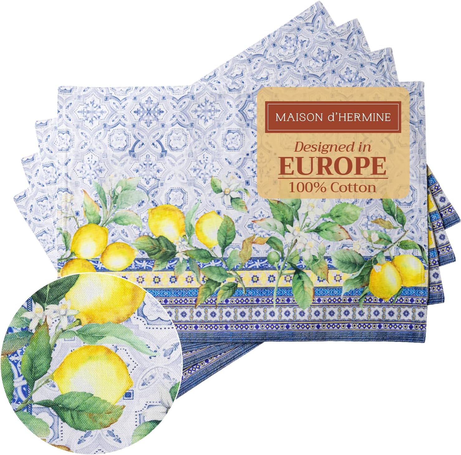 Maison d' Hermine Placemats Set of 4 100% Cotton Washable Cloth Place Mats Reusable Table Mats for Kitchen Dining Party Wedding Valentines Day Decorations Spring/Summer (Marquise, 13" x 19")