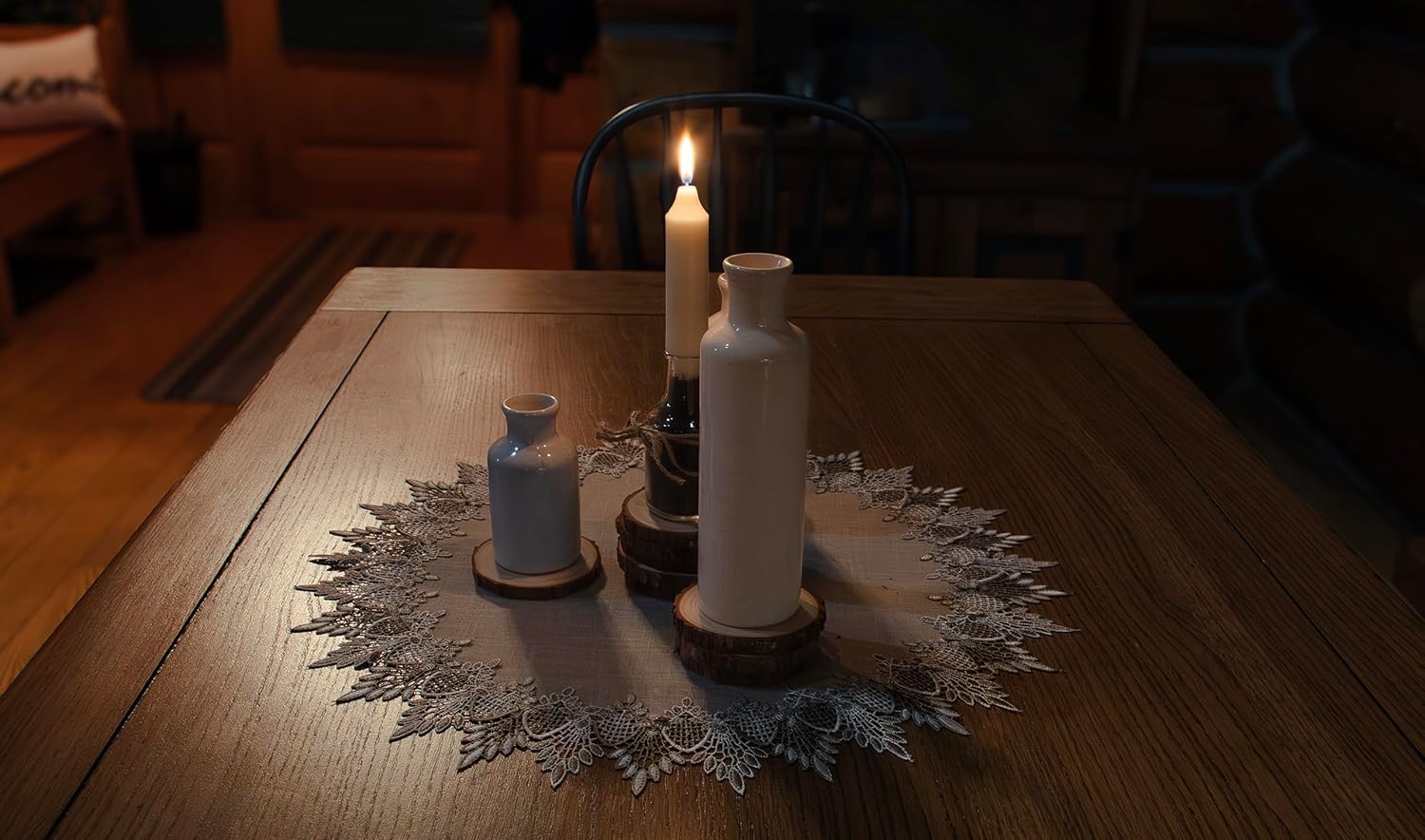 LINENS ART AND THINGS Lace Doily Neutral Earth Tones Table Topper Placemat Beige Brown (23 inch Round)