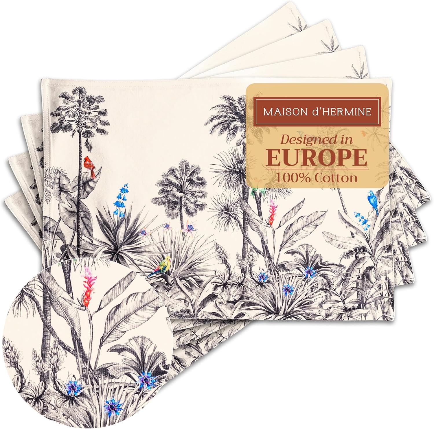 Maison d' Hermine Placemats Set of 4 100% Cotton Washable Cloth Place Mats Reusable Table Mats for Kitchen Dining Party Wedding Valentines Day Decorations Spring/Summer (Marquise, 13" x 19")