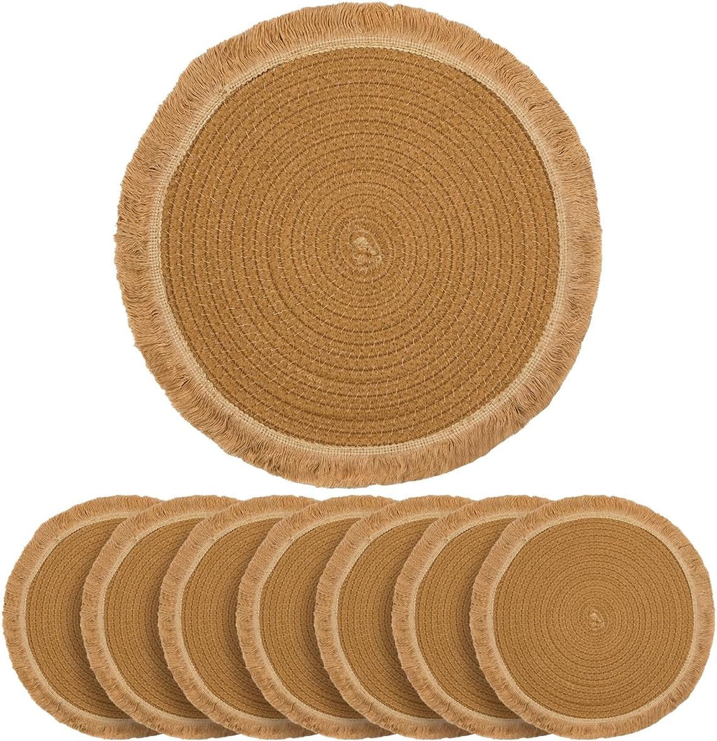 13 in Round Woven Placemats Plate Chargers Set of 10, Boho Farmhouse Rustic Woven Place Mats for Dining Table Decor, Rattan Wicker Table Mats Jute Braided Chargers for Dinner Plates