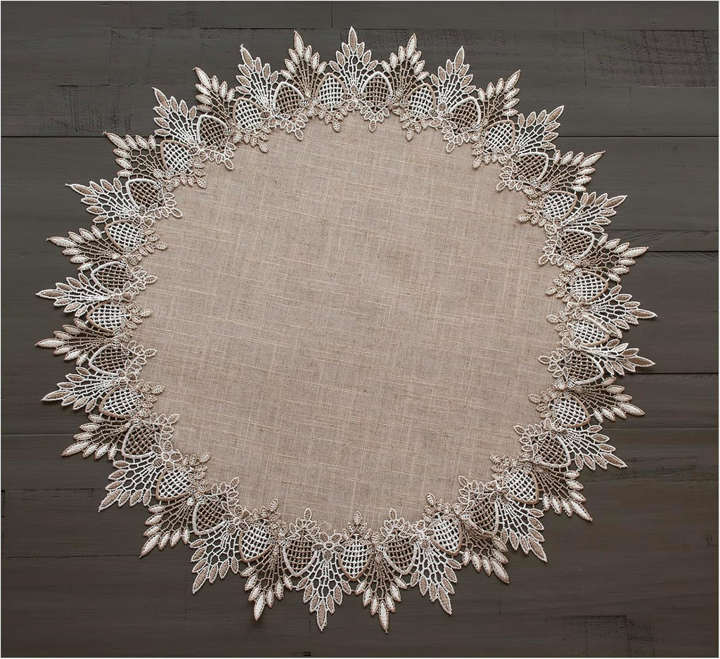 LINENS ART AND THINGS Lace Doily Neutral Earth Tones Table Topper Placemat Beige Brown (23 inch Round)