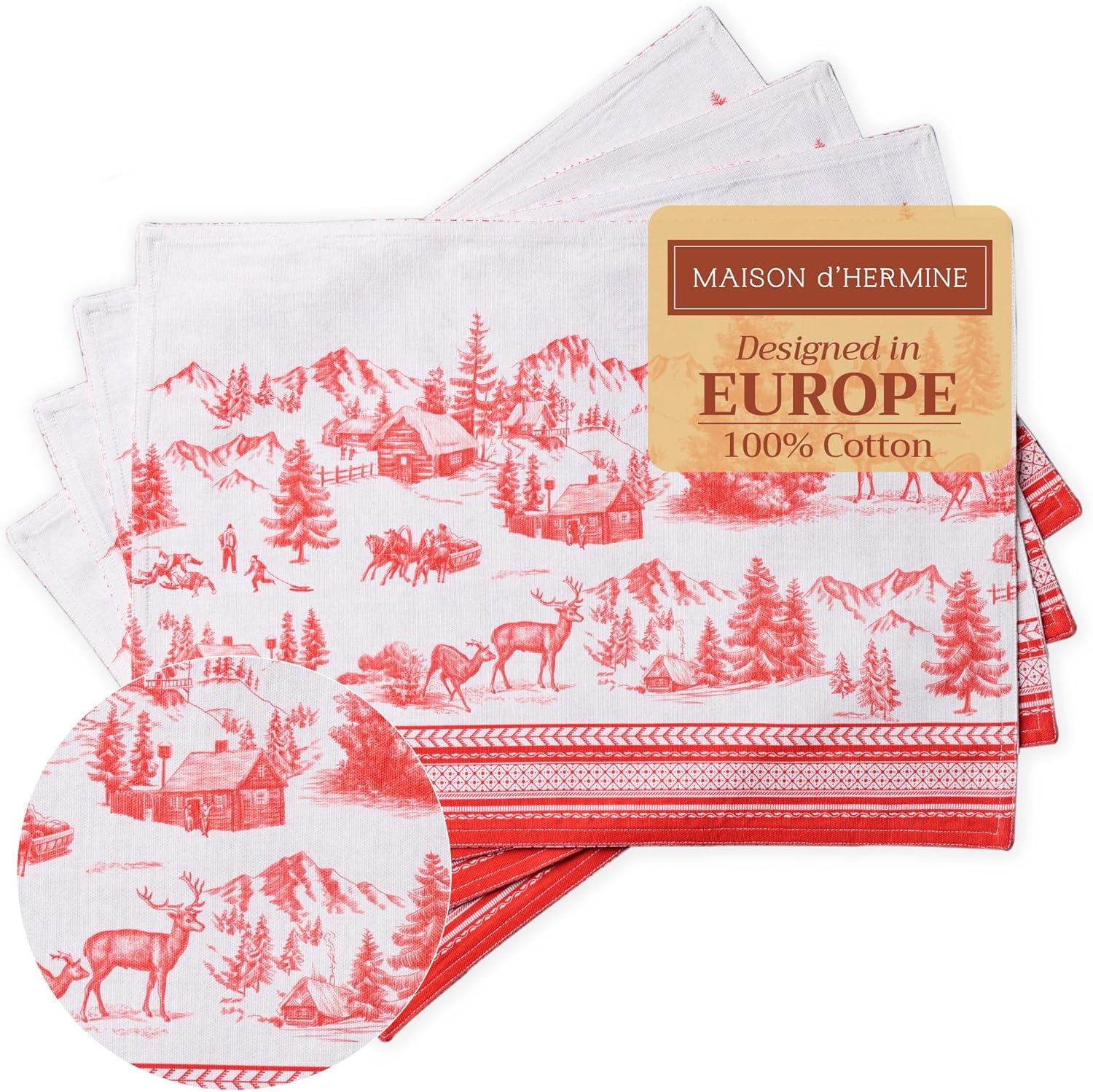 Maison d' Hermine Placemats Set of 4 100% Cotton Washable Cloth Place Mats Reusable Table Mats for Kitchen Dining Party Wedding Valentines Day Decorations Spring/Summer (Marquise, 13" x 19")