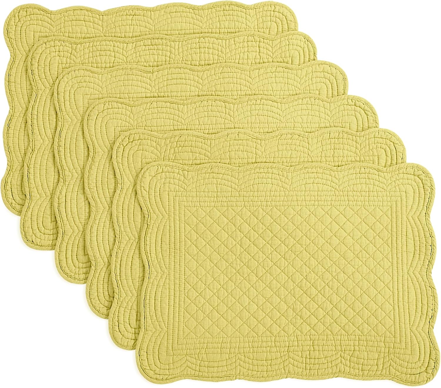 HOMBYS Quilted Placemats Set of 6 Washable-13x18 inches Rectangular Placemats for Kitchen Table-100% Cotton Fabric Rectangular Table Mats, (Emerald Green)