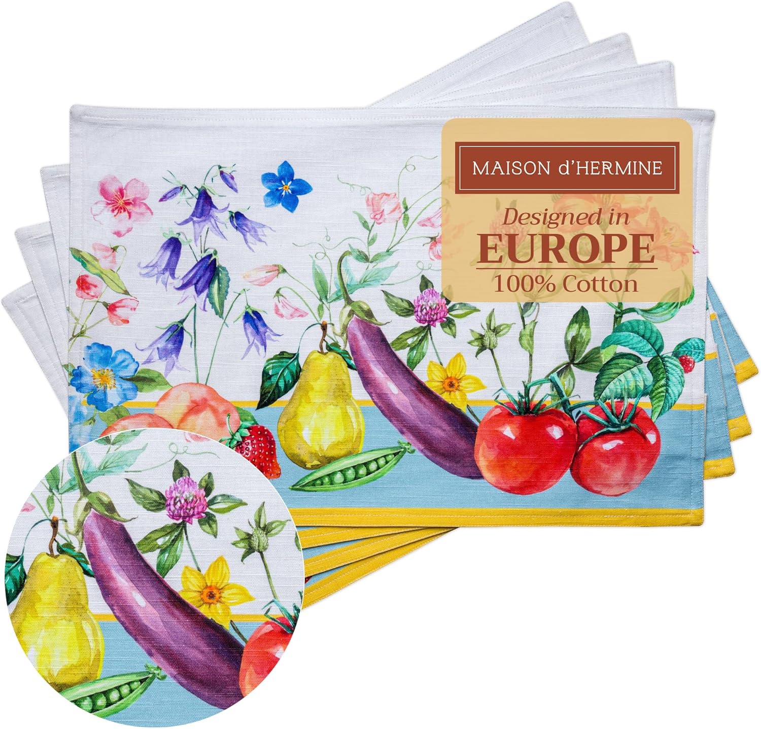 Maison d' Hermine Placemats Set of 4 100% Cotton Washable Cloth Place Mats Reusable Table Mats for Kitchen Dining Party Wedding Valentines Day Decorations Spring/Summer (Marquise, 13" x 19")