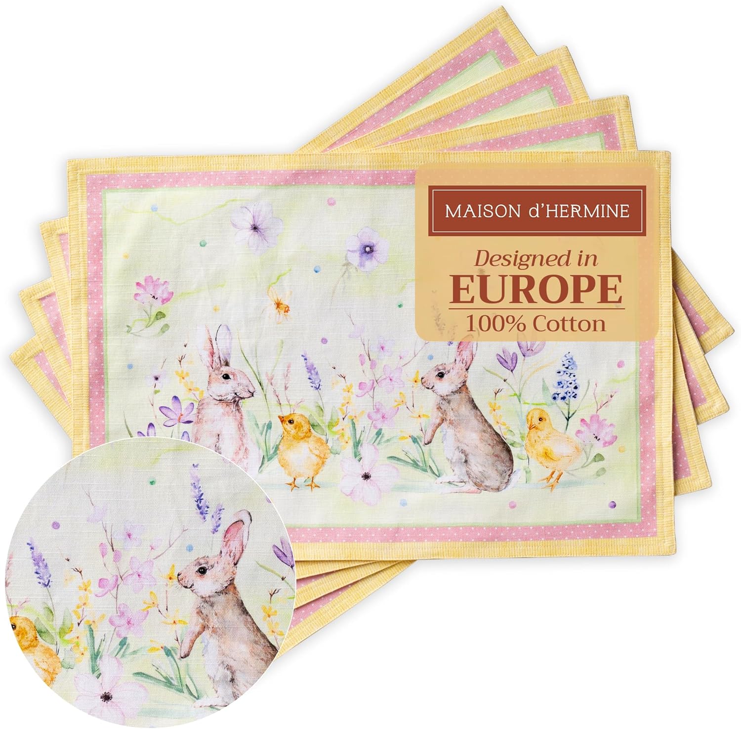 Maison d' Hermine Placemats Set of 4 100% Cotton Washable Cloth Place Mats Reusable Table Mats for Kitchen Dining Party Wedding Valentines Day Decorations Spring/Summer (Marquise, 13" x 19")