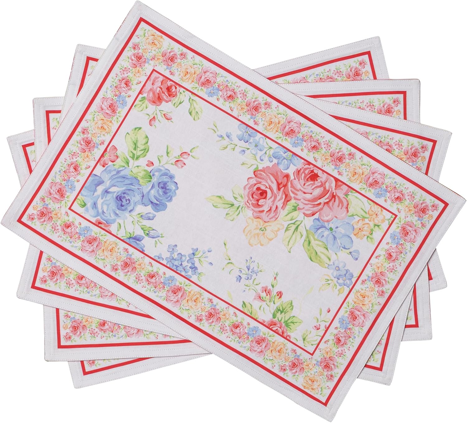 Maison d' Hermine Placemats Set of 4 100% Cotton Washable Cloth Place Mats Reusable Table Mats for Kitchen Dining Party Wedding Valentines Day Decorations Spring/Summer (Marquise, 13" x 19")