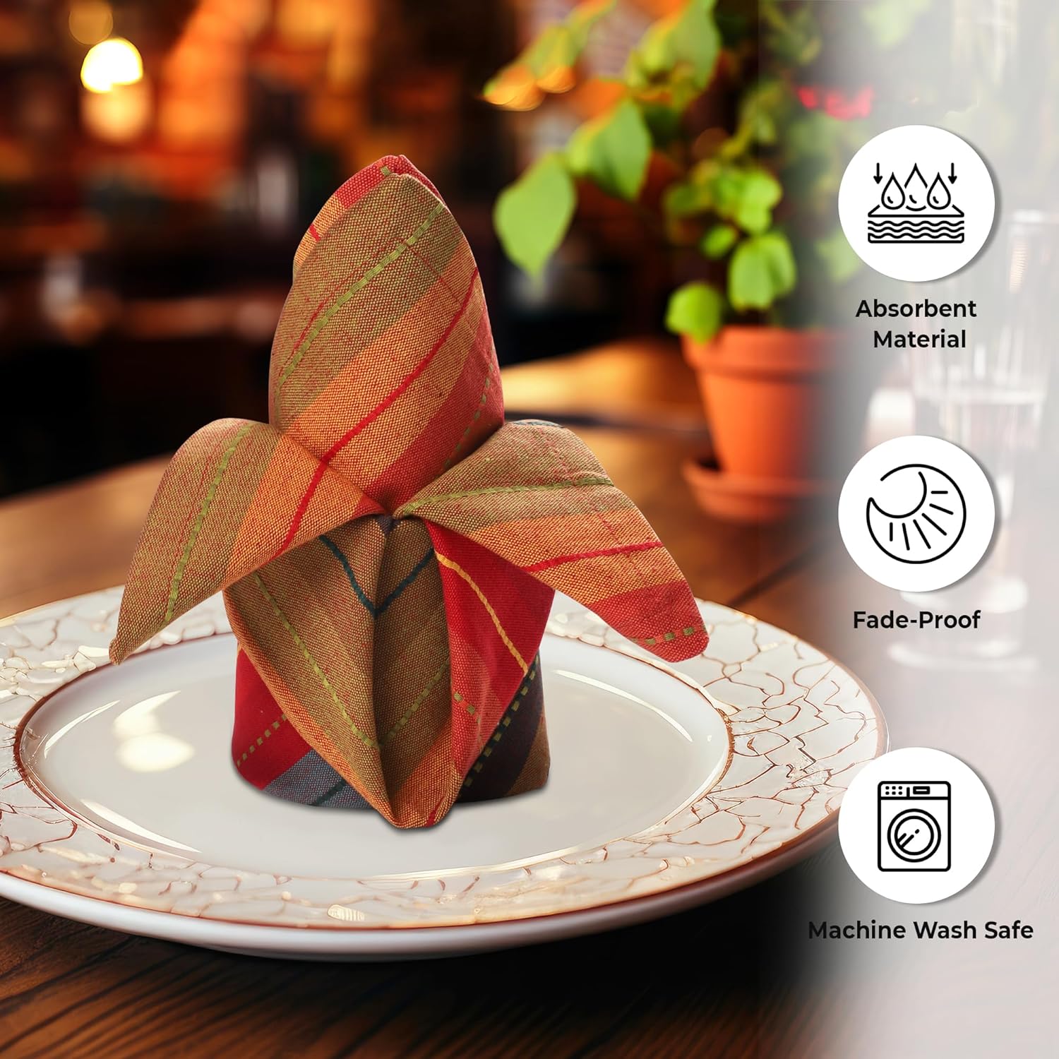 Urban Villa Cloth Napkins Cuisine Stripes 100% Cotton Absorbent Dinner Napkins Set of 12 20x20 Inches Red Multi Color Soft Durable Washable and Reusable Ideal for Everyday Use Wedding Parties Napkins