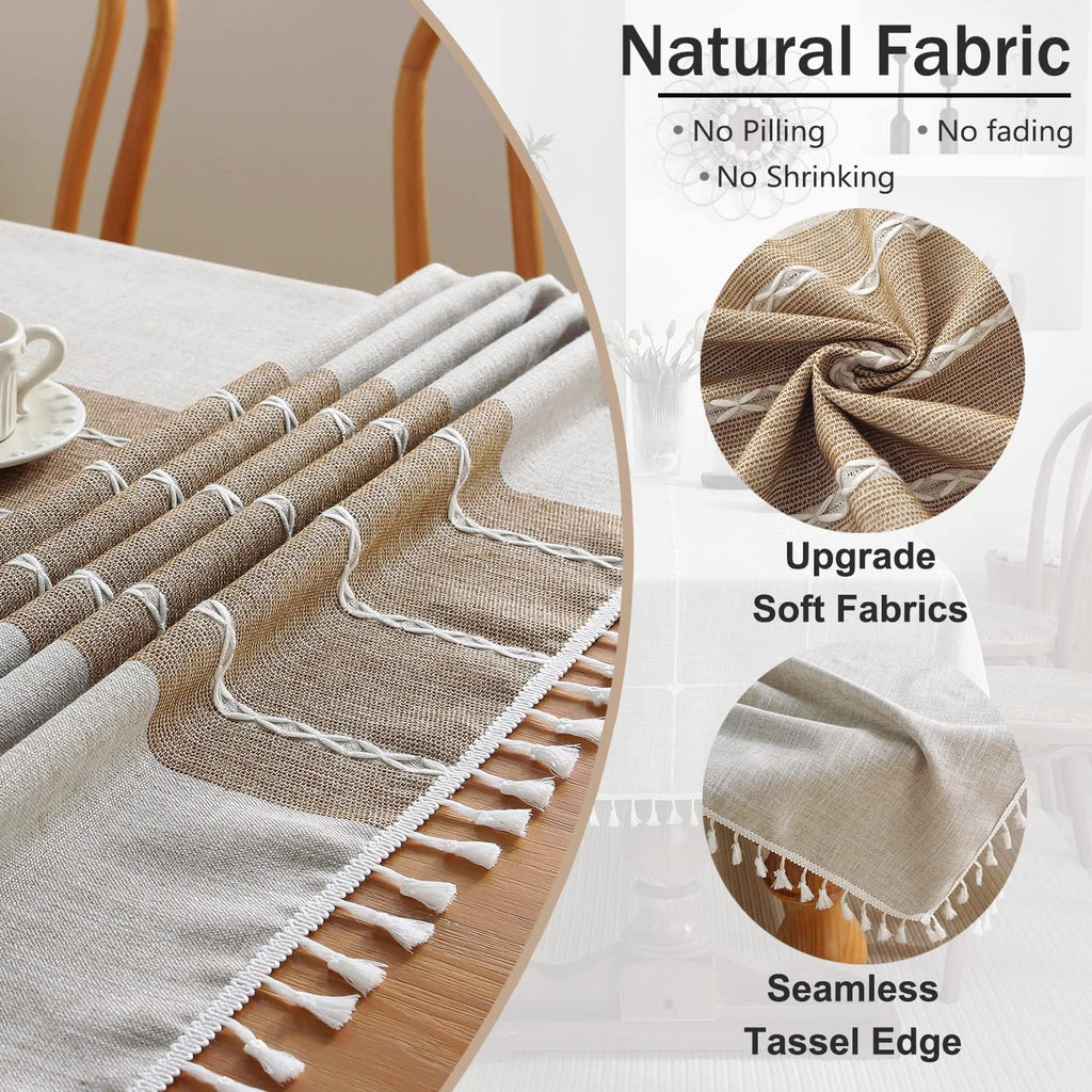 JIALE Tablecloths for Rectangle Tables, Cotton Linen Table Cloth Waterproof Tablecloth Wrinkle Free Farmhouse Dining Tables Cover, Soft Fabric Table Cloths with Tassels, Brown, 55" X 70", 4-6 Seats