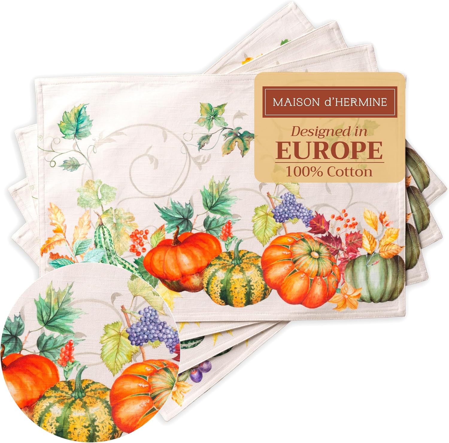 Maison d' Hermine Placemats Set of 4 100% Cotton Washable Cloth Place Mats Reusable Table Mats for Kitchen Dining Party Wedding Valentines Day Decorations Spring/Summer (Marquise, 13" x 19")