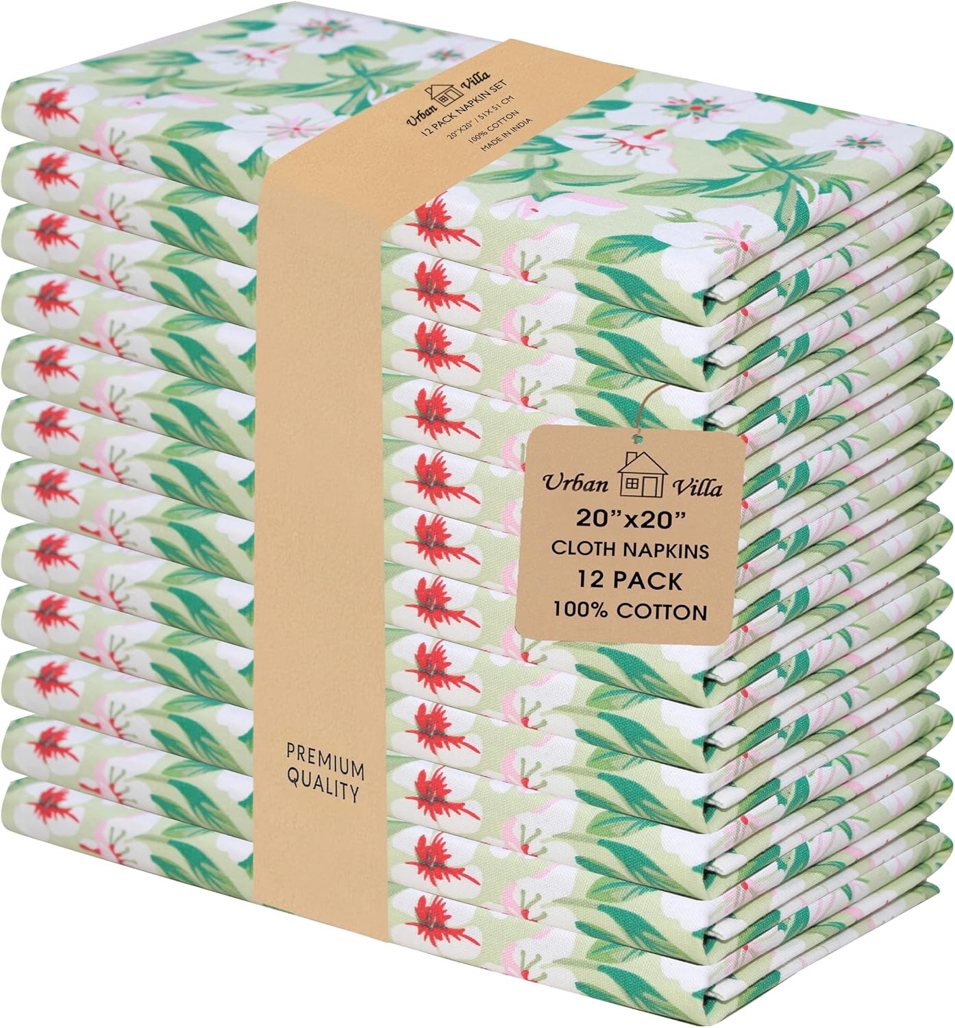 Urban Villa Cloth Napkins Set of 12(20x20)100% Cotton Dinner Napkins Cloth Washable Soft Durable Reusable Absorbent Napkins Ideal for Farmhouse Parties Hotel Lunch Restaurant Dinner Napkins-Tree Print