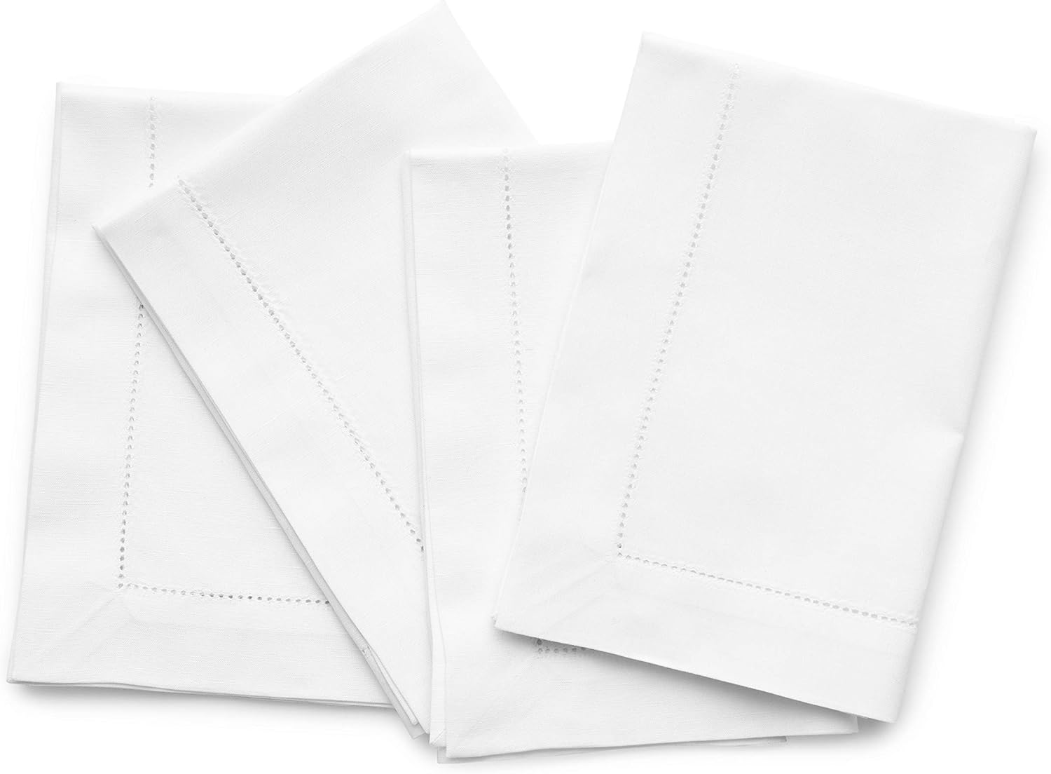 Solino Home White Napkins Set of 4 - Cotton Linen Hemstitch Dinner Napkins Cloth 20 x 20 Inch for Winter, Valentines, Spring, Easter - Handcrafted and Machine Washable