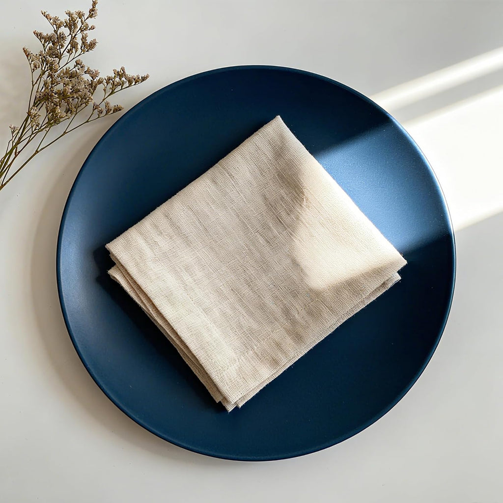100% Pure Linen Napkins 18 x 18 Inch Natural - Set of 6 Pack Oversized Dinner Table Cloth Napkin, Washable for Home,Kitchen and Everyday Use