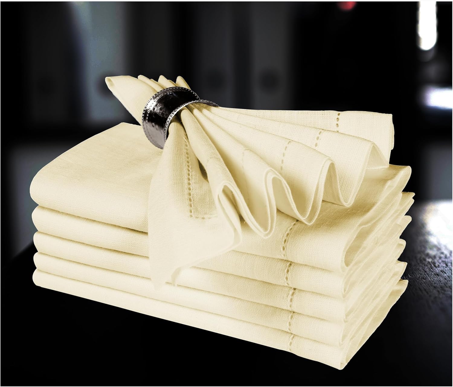 Bedding Craft Linen Flax Cotton Cloth Napkins 18x18 Set of 24 – Natural Hemstitched Corners – Machine Washable Fabric Napkins for Dinner, Weddings, Baby Showers & Everyday Table Settings