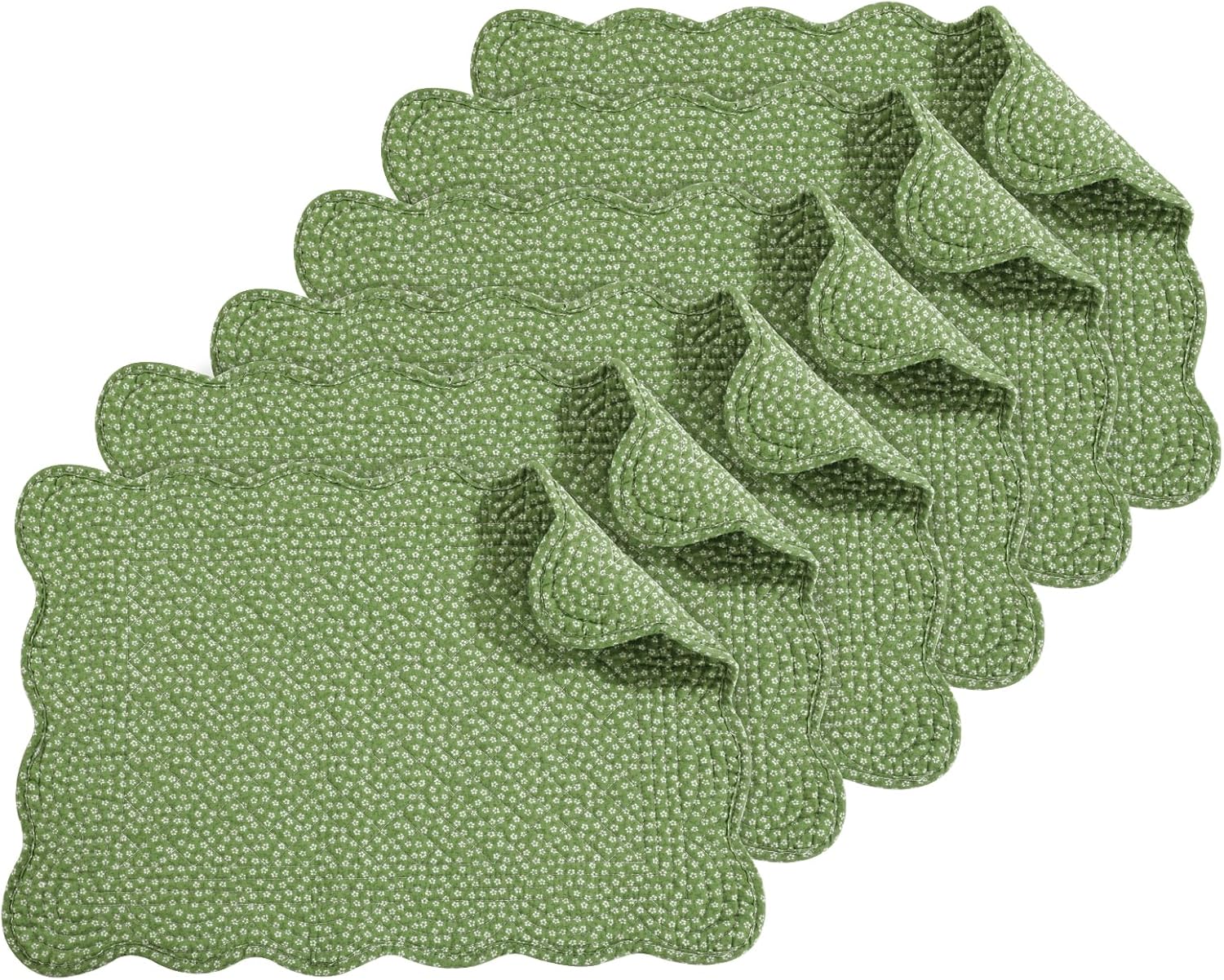 HOMBYS Quilted Placemats Set of 6 Washable-13x18 inches Rectangular Placemats for Kitchen Table-100% Cotton Fabric Rectangular Table Mats, (Emerald Green)