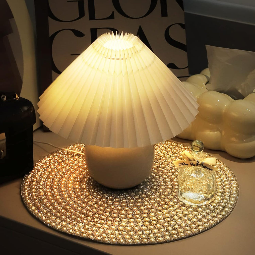 Pearl Round Placemat, 15-inch Anti-Slip Tablescapes Decorations Sparkling Bling Rhinestones Silver Placemat for Nightstand Tablecloths Centerpiece Standing T-Lights Candles Vases Mat