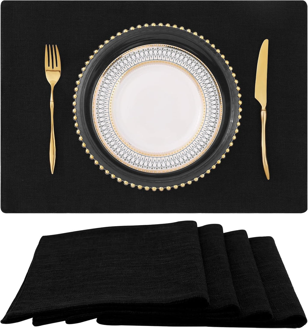 homing Cotton Linen Placemats Set of 6, Cloth Washable Farmhouse Dining Table Mats for Indoors & Outdoors, Easy to Clean, Neutral Beige, 13 x 19 Inch