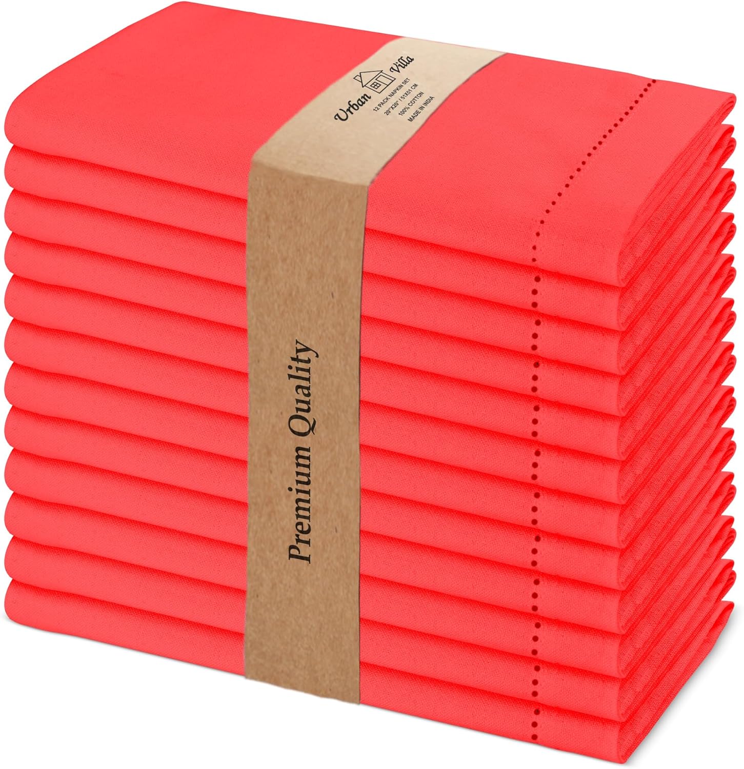 Urban Villa Cloth Napkins Cuisine Stripes 100% Cotton Absorbent Dinner Napkins Set of 12 20x20 Inches Red Multi Color Soft Durable Washable and Reusable Ideal for Everyday Use Wedding Parties Napkins