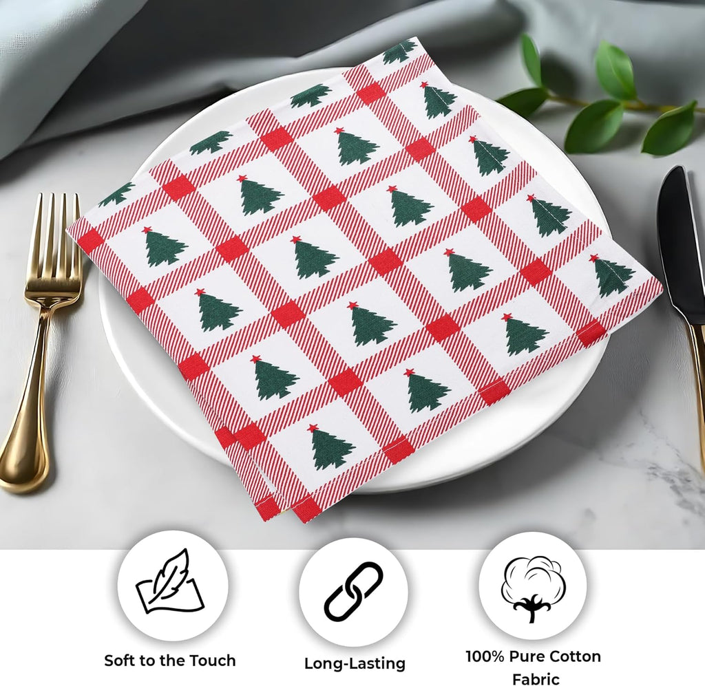 Urban Villa Cloth Napkins Set of 12(20x20)100% Cotton Dinner Napkins Cloth Washable Soft Durable Reusable Absorbent Napkins Ideal for Farmhouse Parties Hotel Lunch Restaurant Dinner Napkins-Tree Print