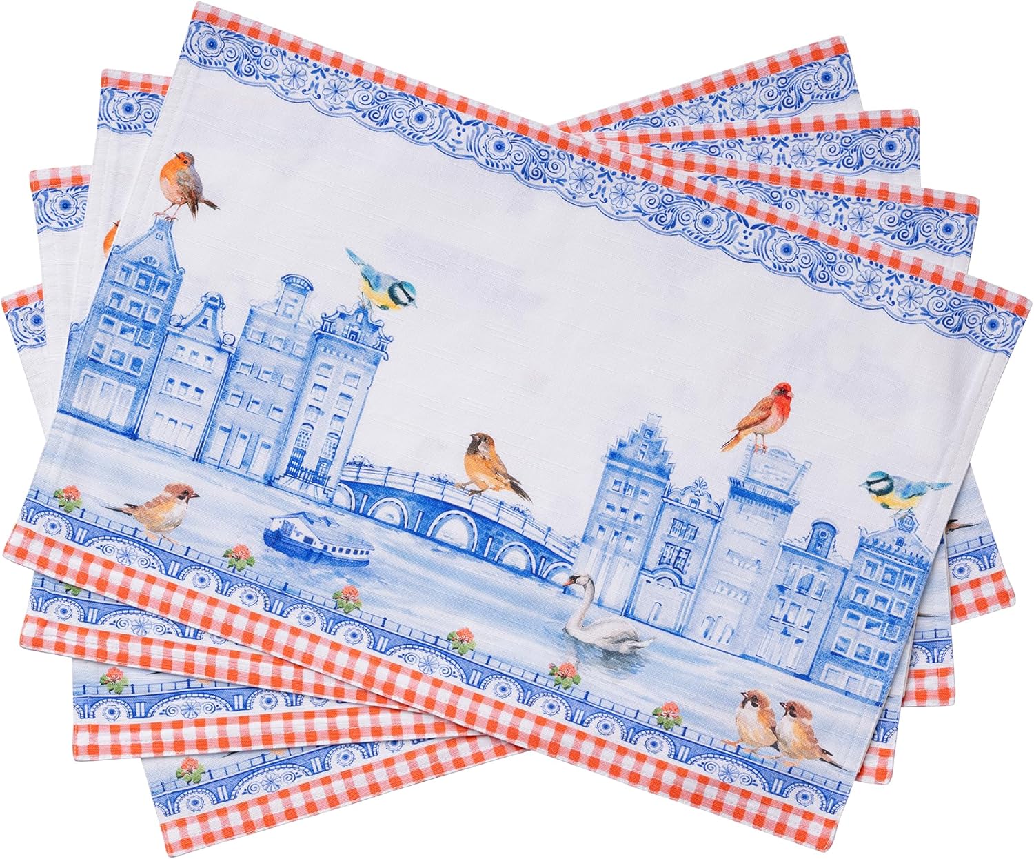 Maison d' Hermine Placemats Set of 4 100% Cotton Washable Cloth Place Mats Reusable Table Mats for Kitchen Dining Party Wedding Valentines Day Decorations Spring/Summer (Marquise, 13" x 19")