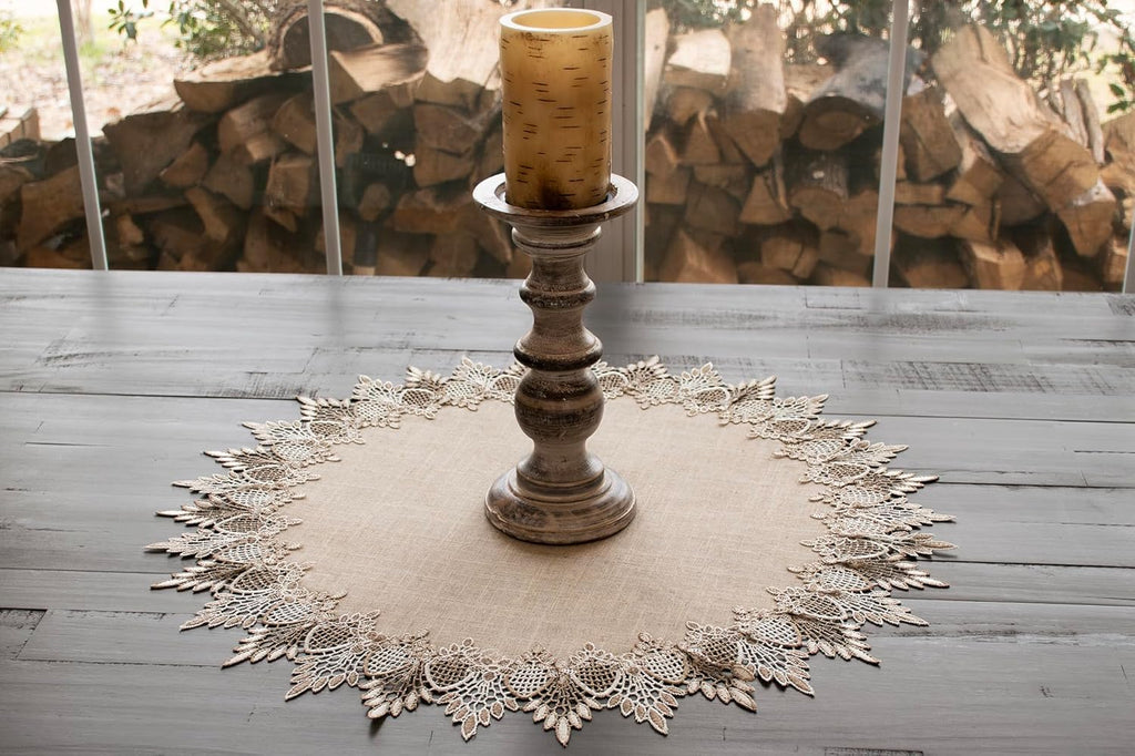 LINENS ART AND THINGS Lace Doily Neutral Earth Tones Table Topper Placemat Beige Brown (23 inch Round)