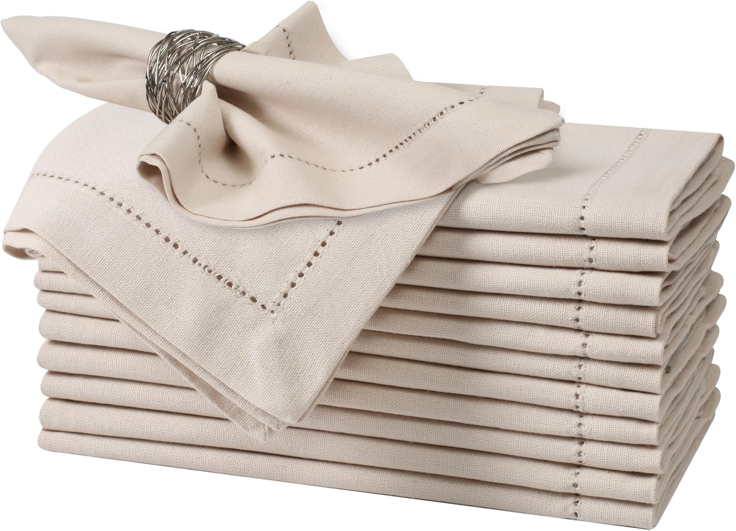 Bedding Craft Linen Flax Cotton Cloth Napkins 18x18 Set of 24 – Natural Hemstitched Corners – Machine Washable Fabric Napkins for Dinner, Weddings, Baby Showers & Everyday Table Settings