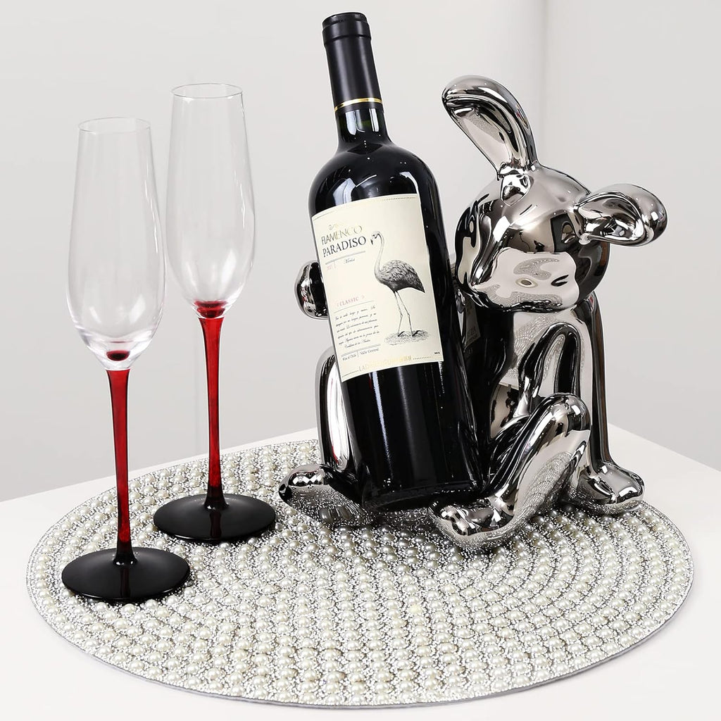 Pearl Round Placemat, 15-inch Anti-Slip Tablescapes Decorations Sparkling Bling Rhinestones Silver Placemat for Nightstand Tablecloths Centerpiece Standing T-Lights Candles Vases Mat