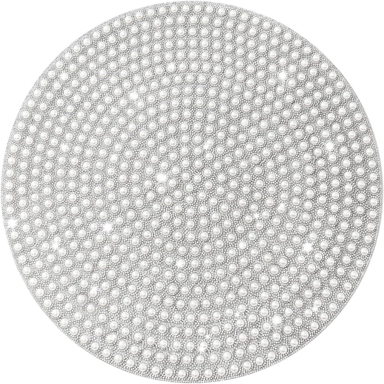 Pearl Round Placemat, 15-inch Anti-Slip Tablescapes Decorations Sparkling Bling Rhinestones Silver Placemat for Nightstand Tablecloths Centerpiece Standing T-Lights Candles Vases Mat