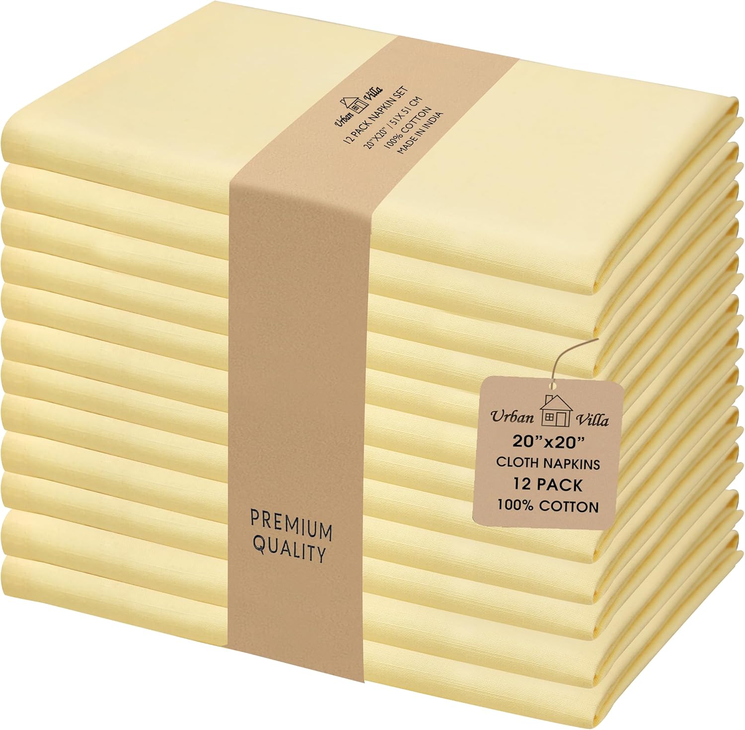 Urban Villa Cloth Napkins Set of 12 20x20 Inches 100% Cotton Napkins Cloth Washable Soft Durable Reusable Absorbent Table Dinner Napkins Cloth for Hotel Lunch Restaurant Weddings Parties-Multi Color