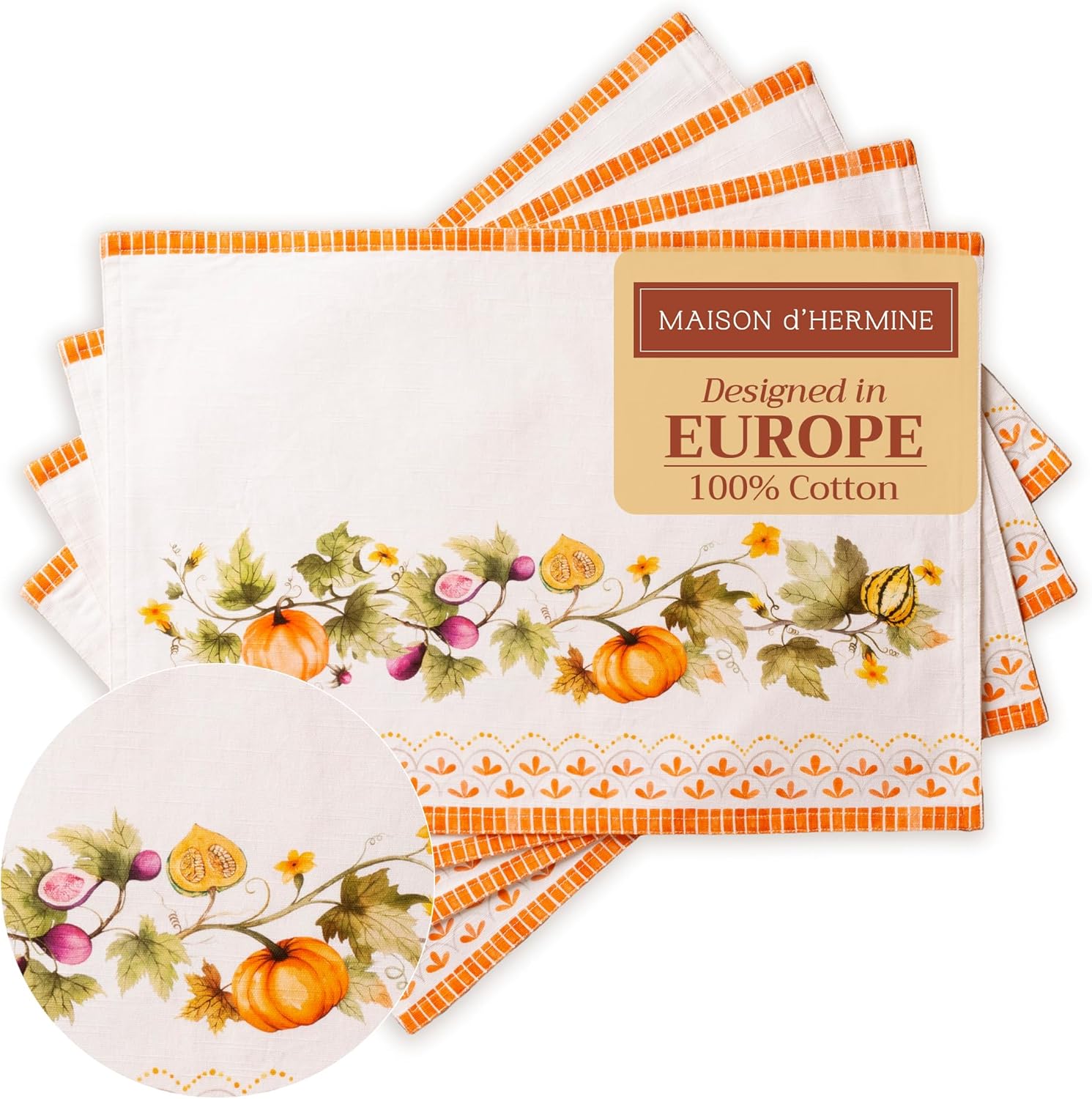 Maison d' Hermine Placemats Set of 4 100% Cotton Washable Cloth Place Mats Reusable Table Mats for Kitchen Dining Party Wedding Valentines Day Decorations Spring/Summer (Marquise, 13" x 19")