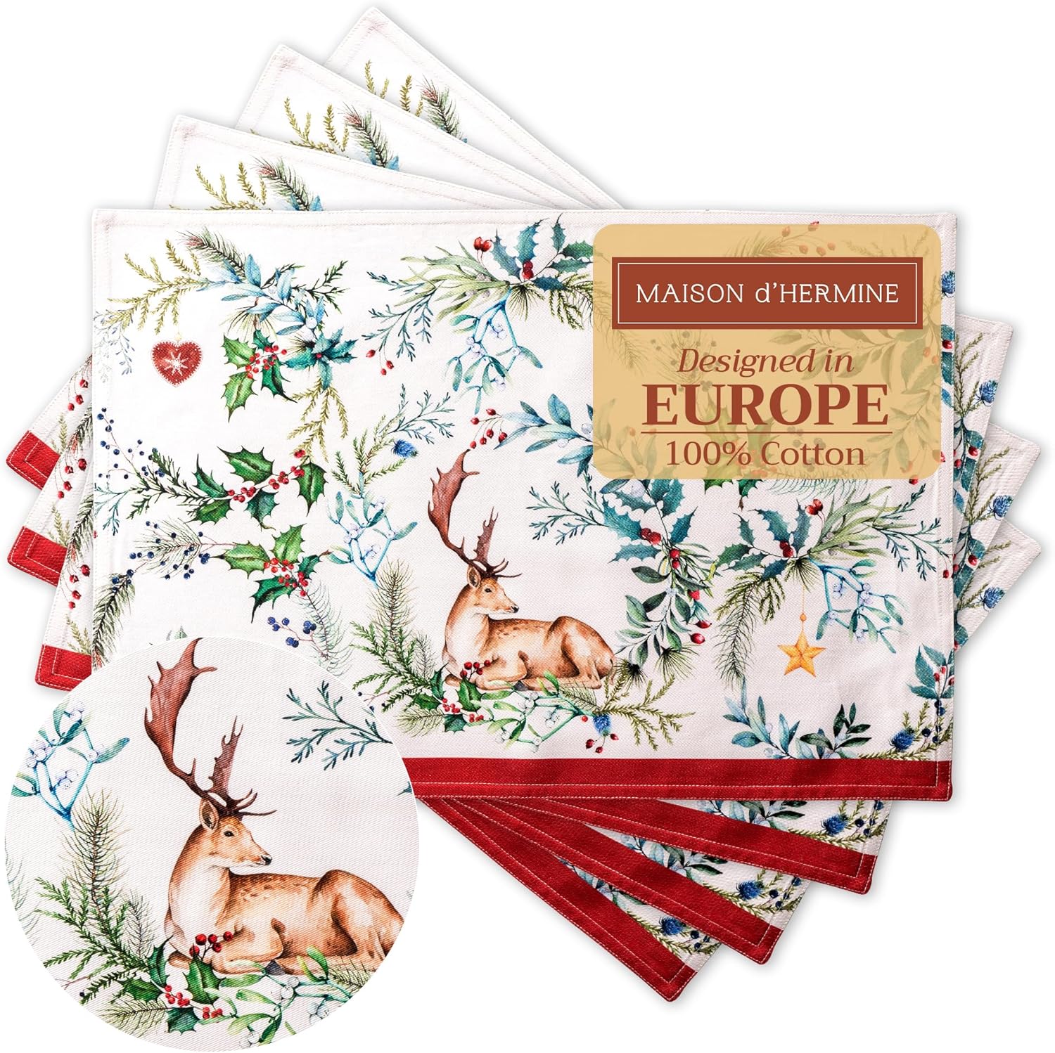 Maison d' Hermine Placemats Set of 4 100% Cotton Washable Cloth Place Mats Reusable Table Mats for Kitchen Dining Party Wedding Valentines Day Decorations Spring/Summer (Marquise, 13" x 19")