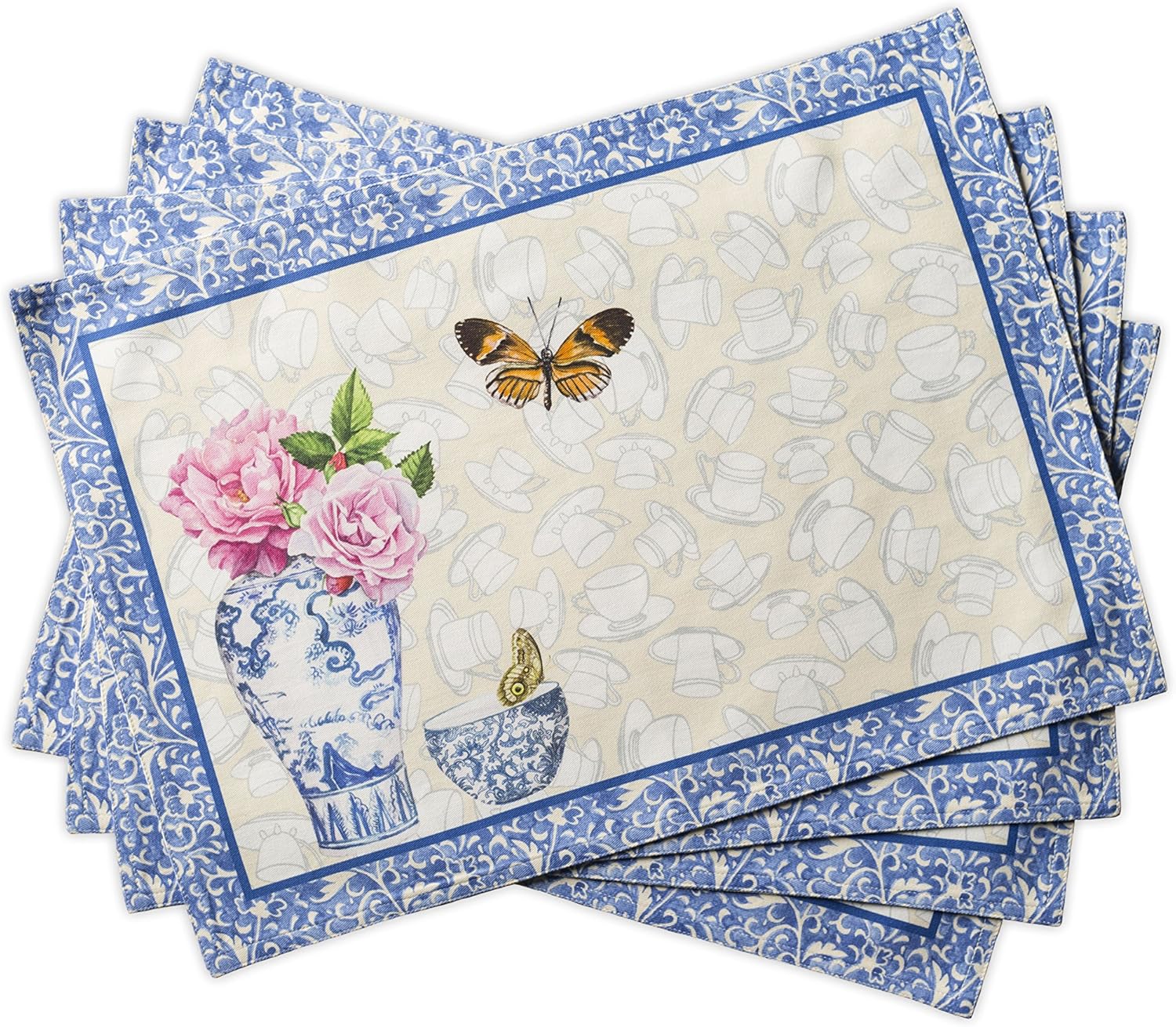 Maison d' Hermine Placemats Set of 4 100% Cotton Washable Cloth Place Mats Reusable Table Mats for Kitchen Dining Party Wedding Valentines Day Decorations Spring/Summer (Marquise, 13" x 19")