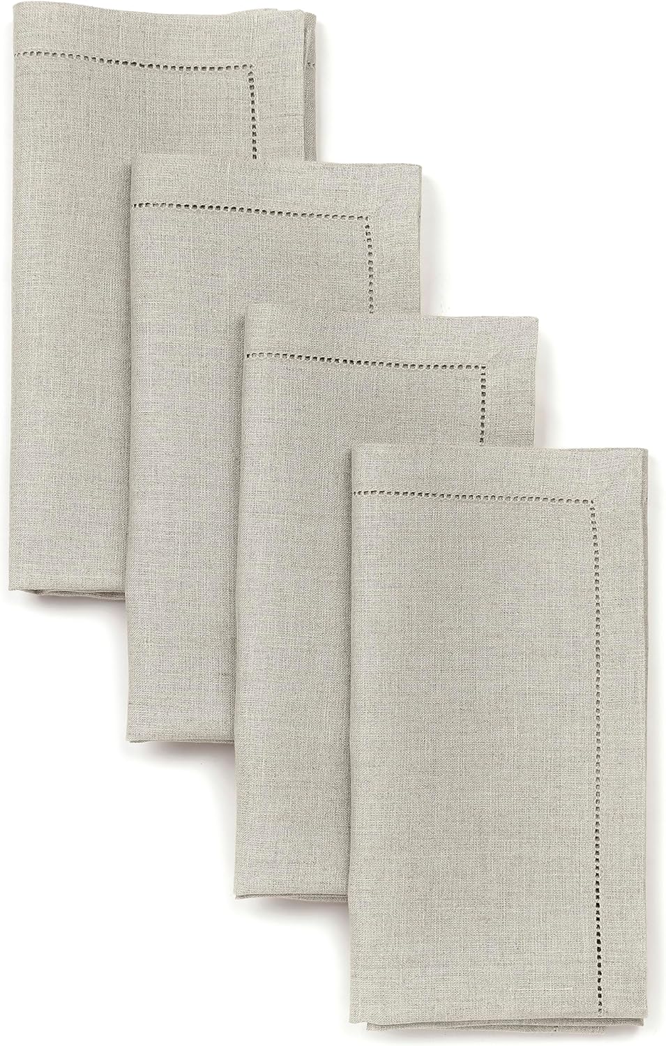 D'Moksha Homes Natural Linen Napkins Set of 4 - Classic Hemstitch 100% Pure Linen Hemstitch Dinner Napkins 20 x 20 Inch for Fall, Autumn and Halloween - Handcrafted and Machine Washable