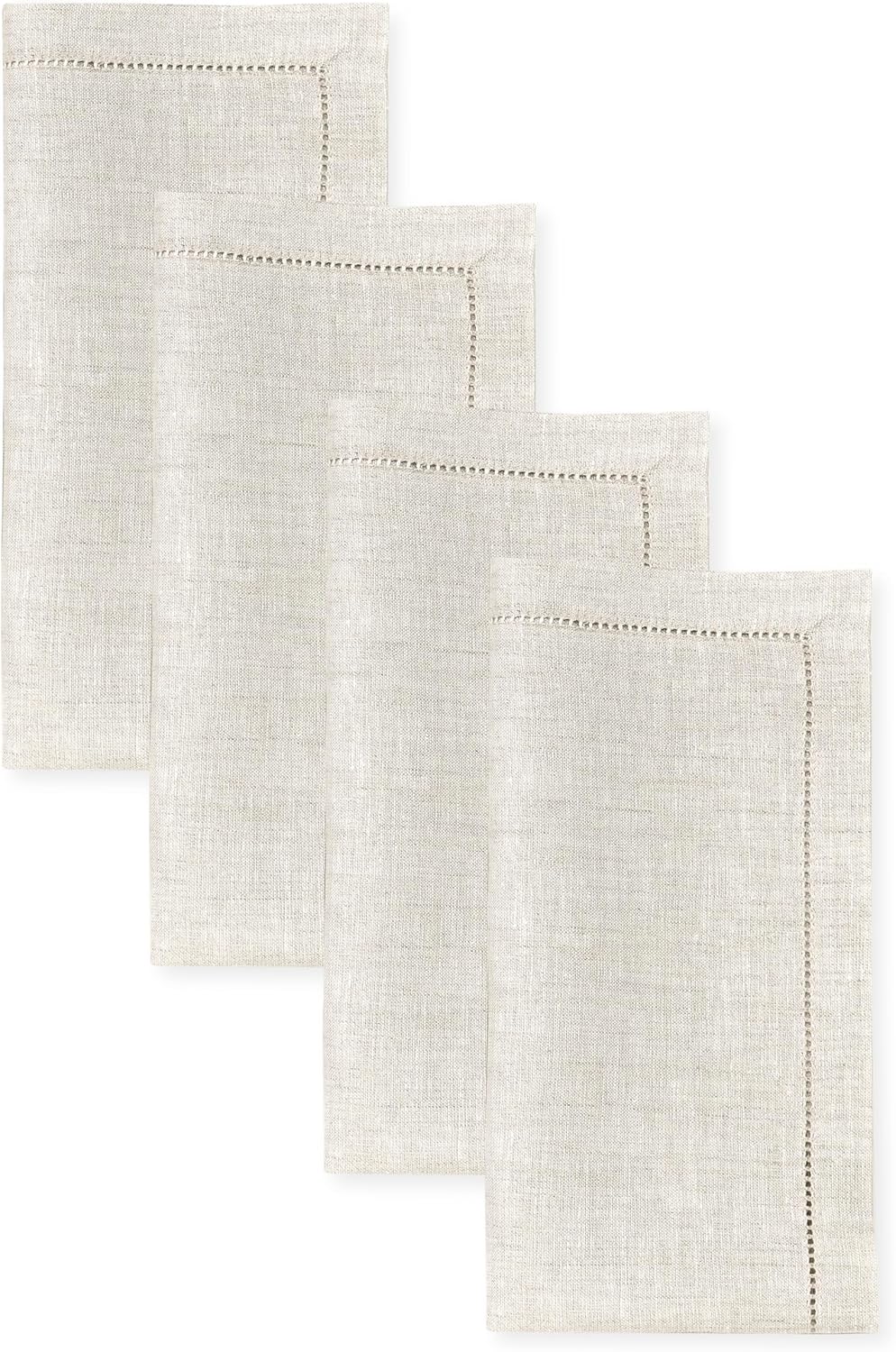 D'Moksha Homes Natural Linen Napkins Set of 4 - Classic Hemstitch 100% Pure Linen Hemstitch Dinner Napkins 20 x 20 Inch for Fall, Autumn and Halloween - Handcrafted and Machine Washable