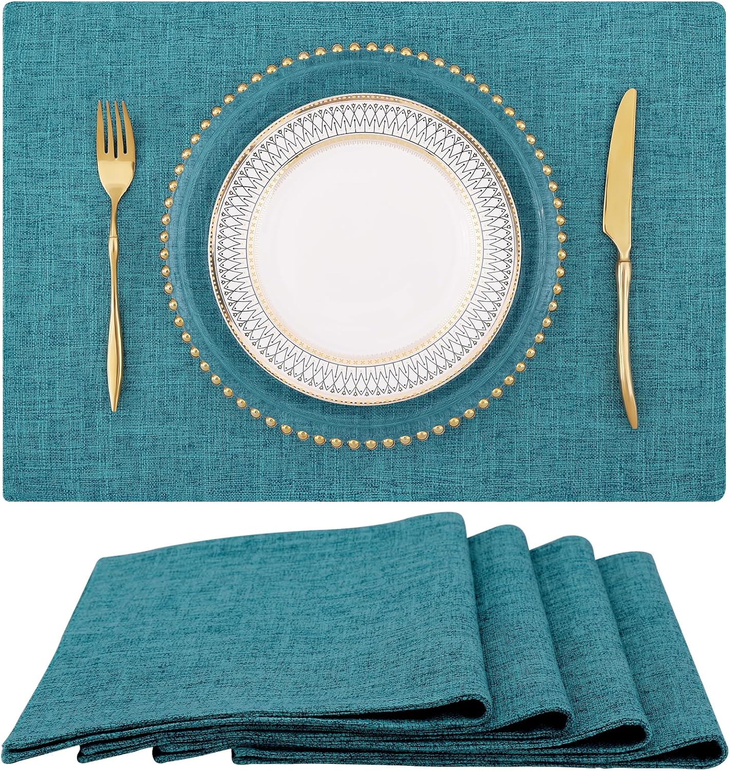 homing Cotton Linen Placemats Set of 6, Cloth Washable Farmhouse Dining Table Mats for Indoors & Outdoors, Easy to Clean, Neutral Beige, 13 x 19 Inch
