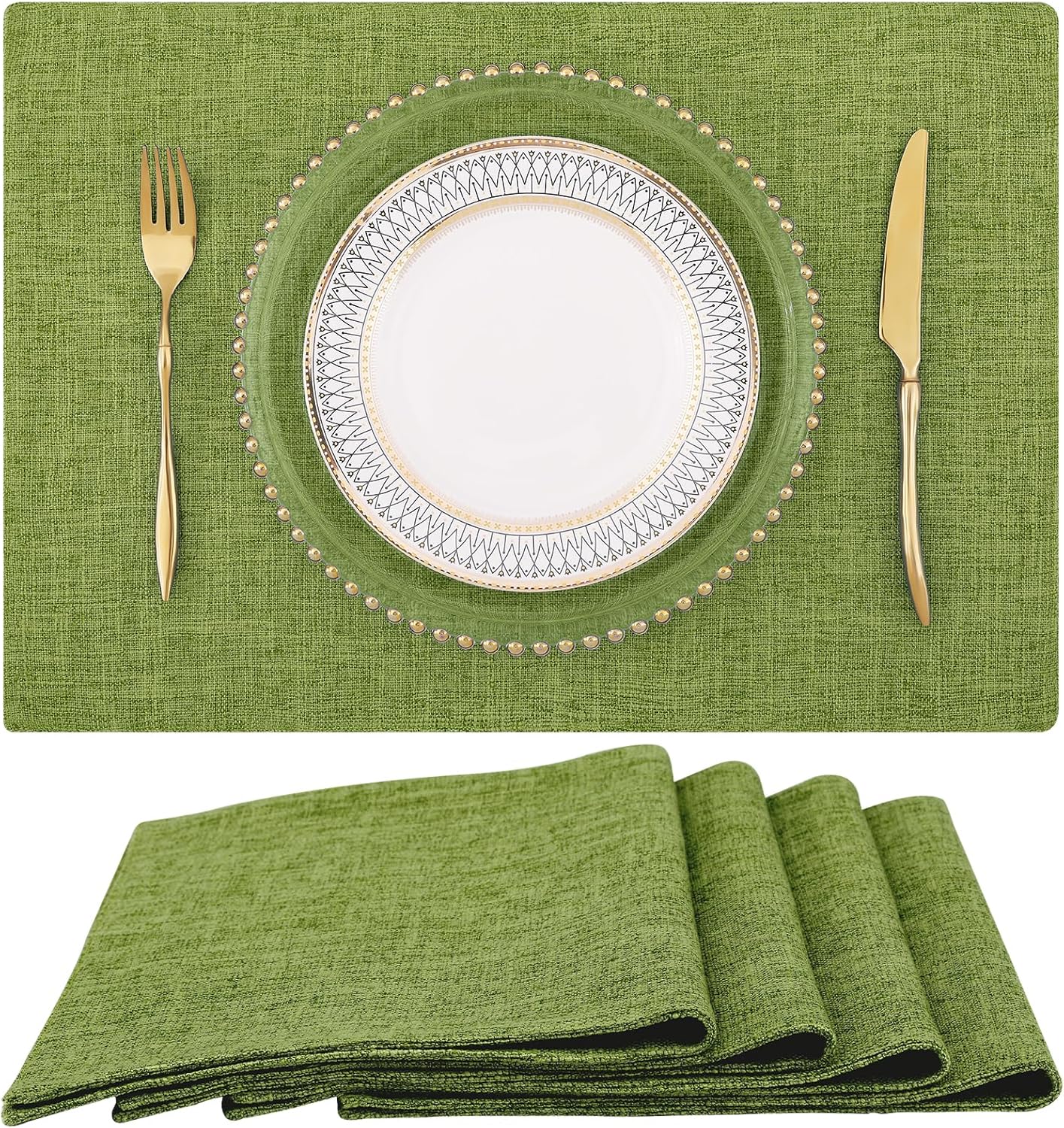 homing Cotton Linen Placemats Set of 6, Cloth Washable Farmhouse Dining Table Mats for Indoors & Outdoors, Easy to Clean, Neutral Beige, 13 x 19 Inch