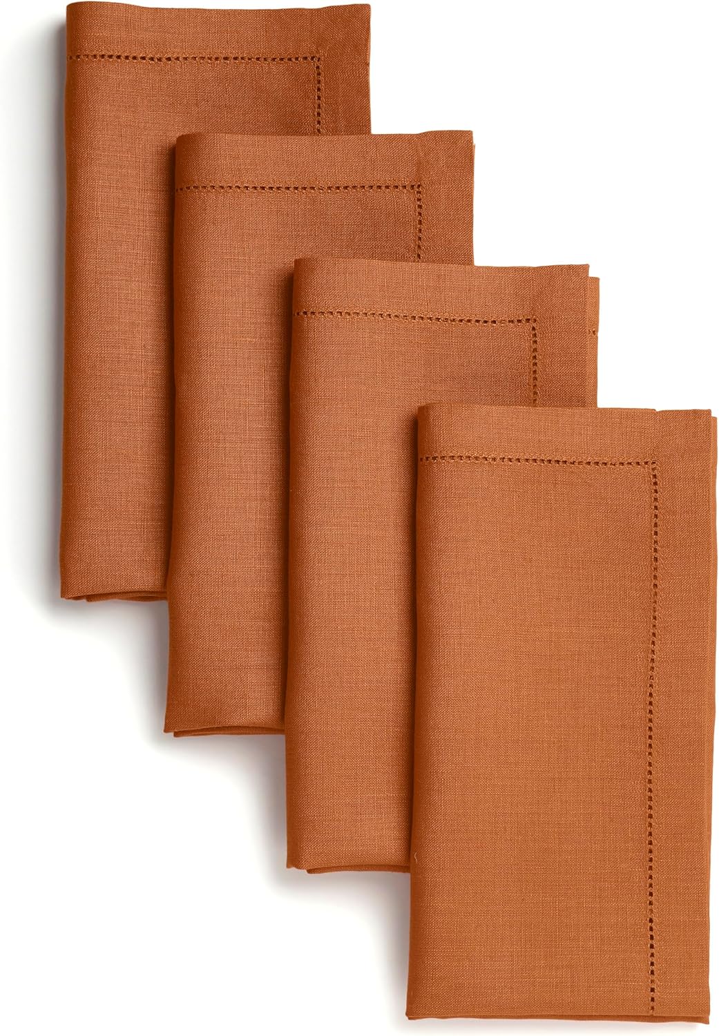 D'Moksha Homes Natural Linen Napkins Set of 4 - Classic Hemstitch 100% Pure Linen Hemstitch Dinner Napkins 20 x 20 Inch for Fall, Autumn and Halloween - Handcrafted and Machine Washable
