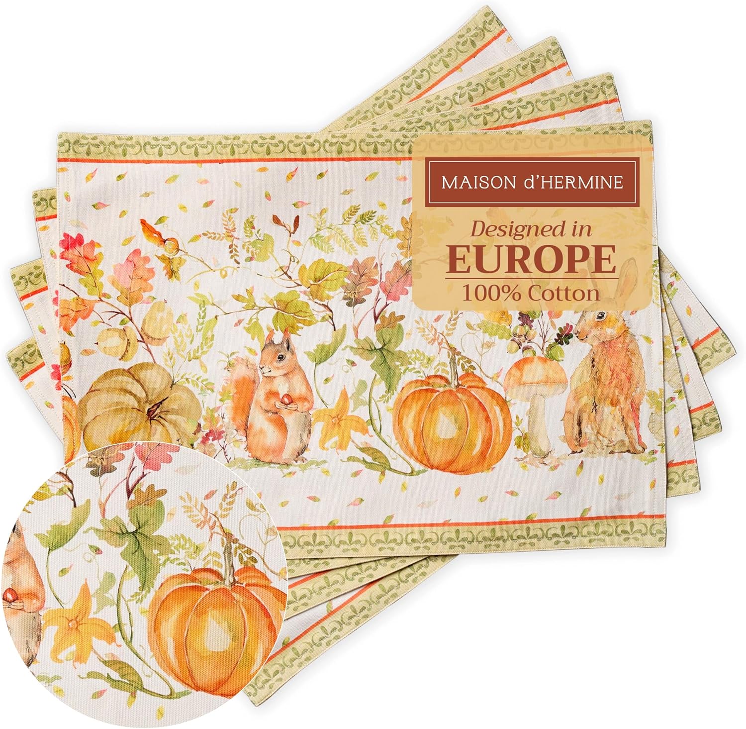 Maison d' Hermine Placemats Set of 4 100% Cotton Washable Cloth Place Mats Reusable Table Mats for Kitchen Dining Party Wedding Valentines Day Decorations Spring/Summer (Marquise, 13" x 19")