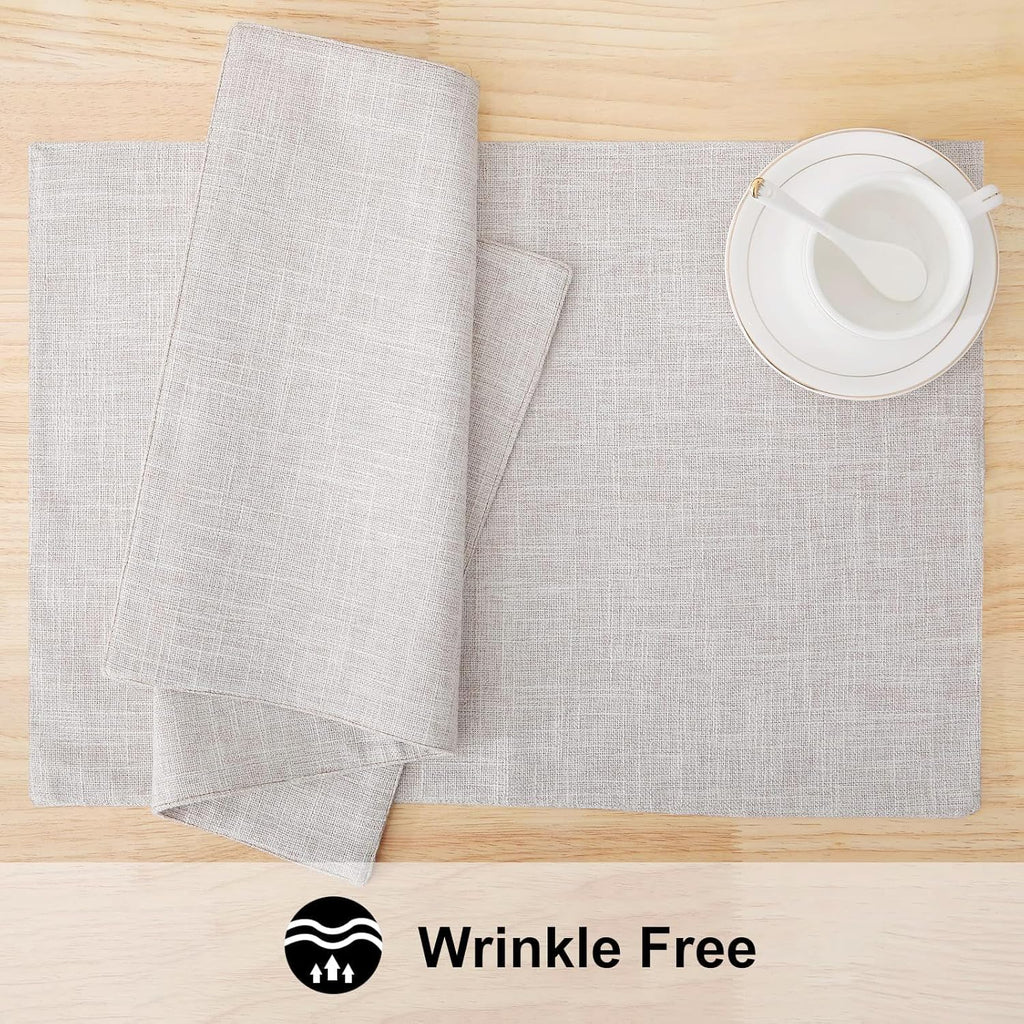 homing Cotton Linen Placemats Set of 6, Cloth Washable Farmhouse Dining Table Mats for Indoors & Outdoors, Easy to Clean, Neutral Beige, 13 x 19 Inch