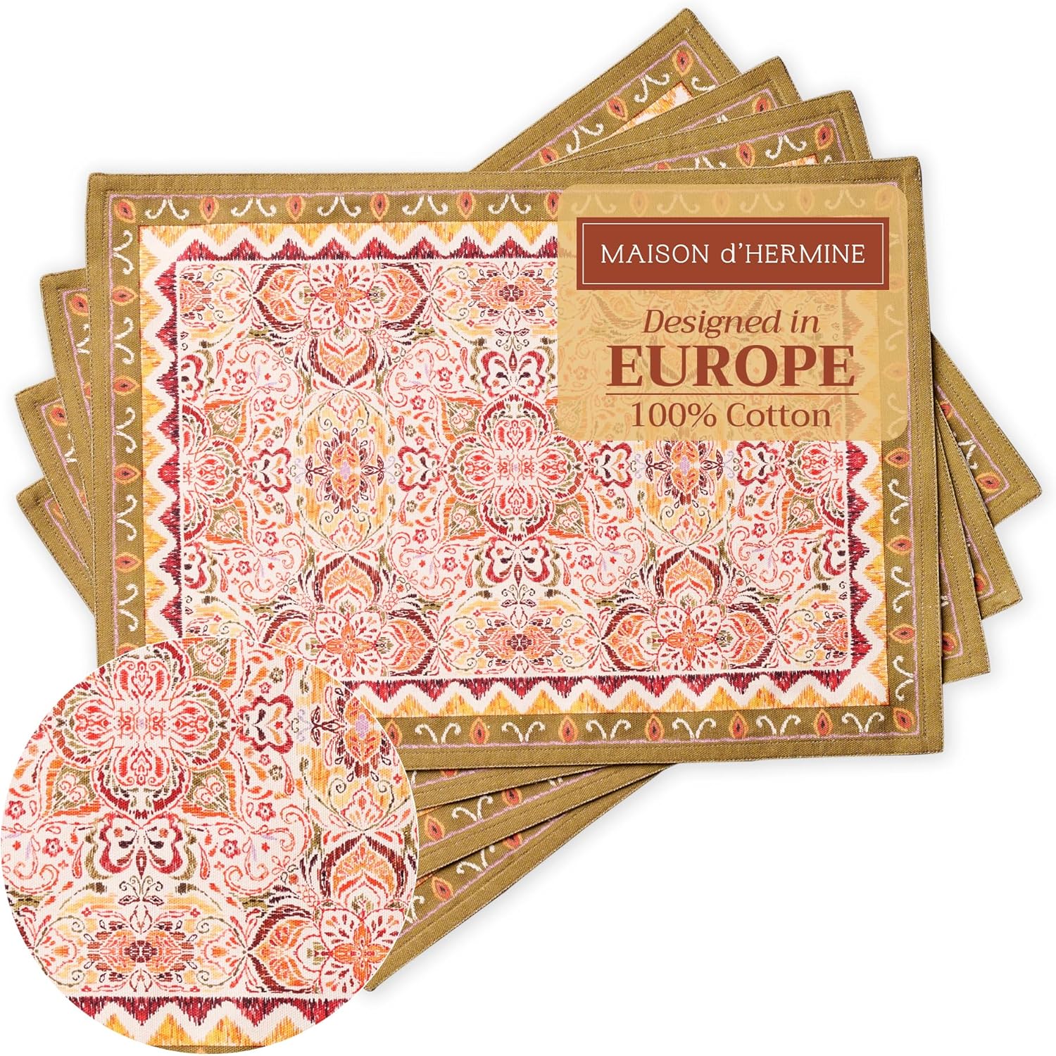 Maison d' Hermine Placemats Set of 4 100% Cotton Washable Cloth Place Mats Reusable Table Mats for Kitchen Dining Party Wedding Valentines Day Decorations Spring/Summer (Marquise, 13" x 19")