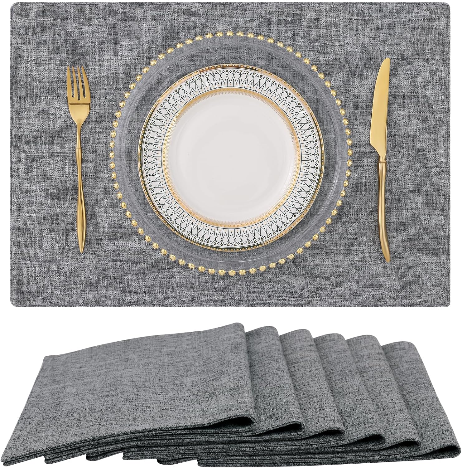 homing Cotton Linen Placemats Set of 6, Cloth Washable Farmhouse Dining Table Mats for Indoors & Outdoors, Easy to Clean, Neutral Beige, 13 x 19 Inch